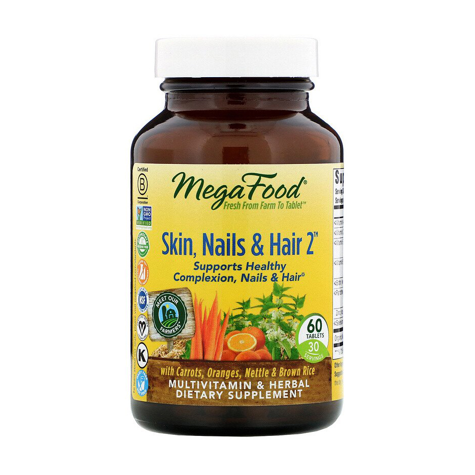 

Уцінка! Мультивітаміни та трави MegaFood Skin, Nails & Hair 2 для шкіри, нігтів та волосся 2, 60 таблеток