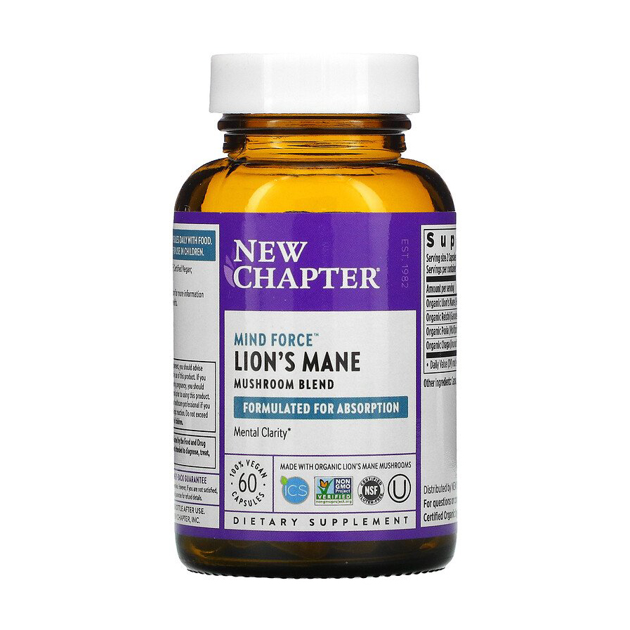 

Грибна суміш, їжовик гребінчастий New Chapter Mind Force Lion's Mane, 60 капсул