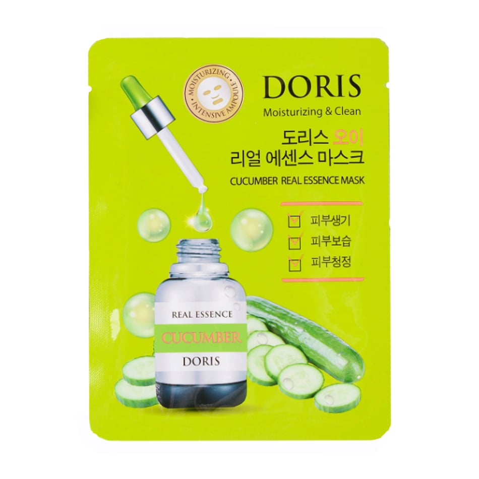 Акція на Ампульна тканинна маска для обличчя Doris Cucumber Real Essence Mask з екстрактом огірка, 25 мл від Eva