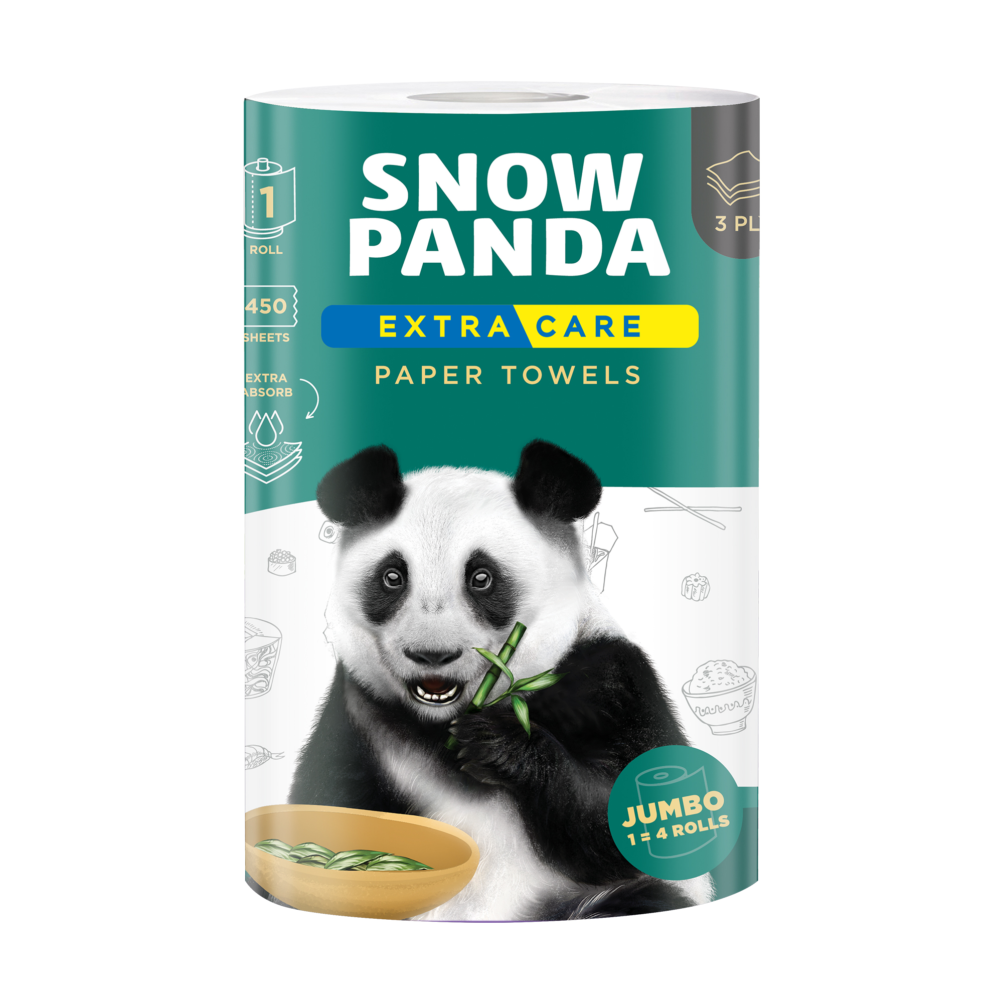 

Паперовий рушник Сніжна Панда Extra Care Jumbo Roll 3-шаровий, 450 відривів, 1 рулон
