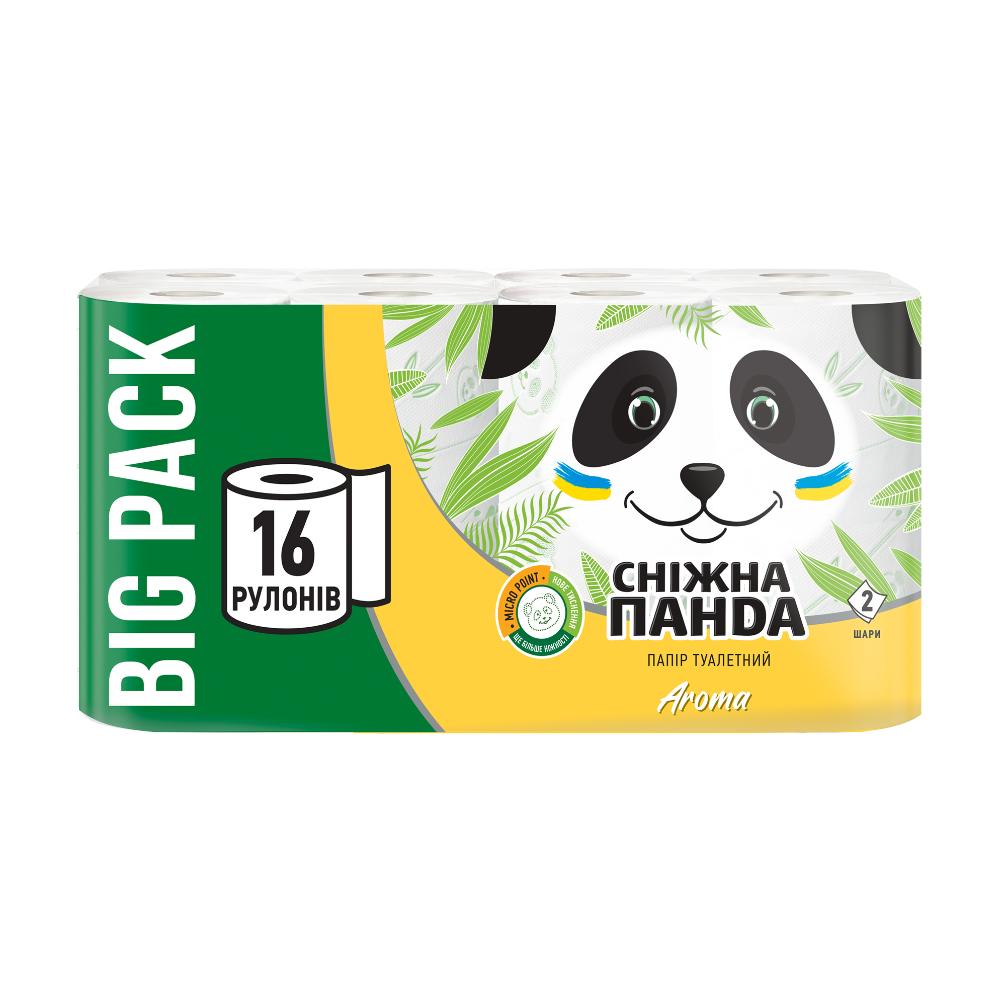 

Туалетний папір Сніжна Панда Aroma 2-шаровий, 142 відриви, 16 шт