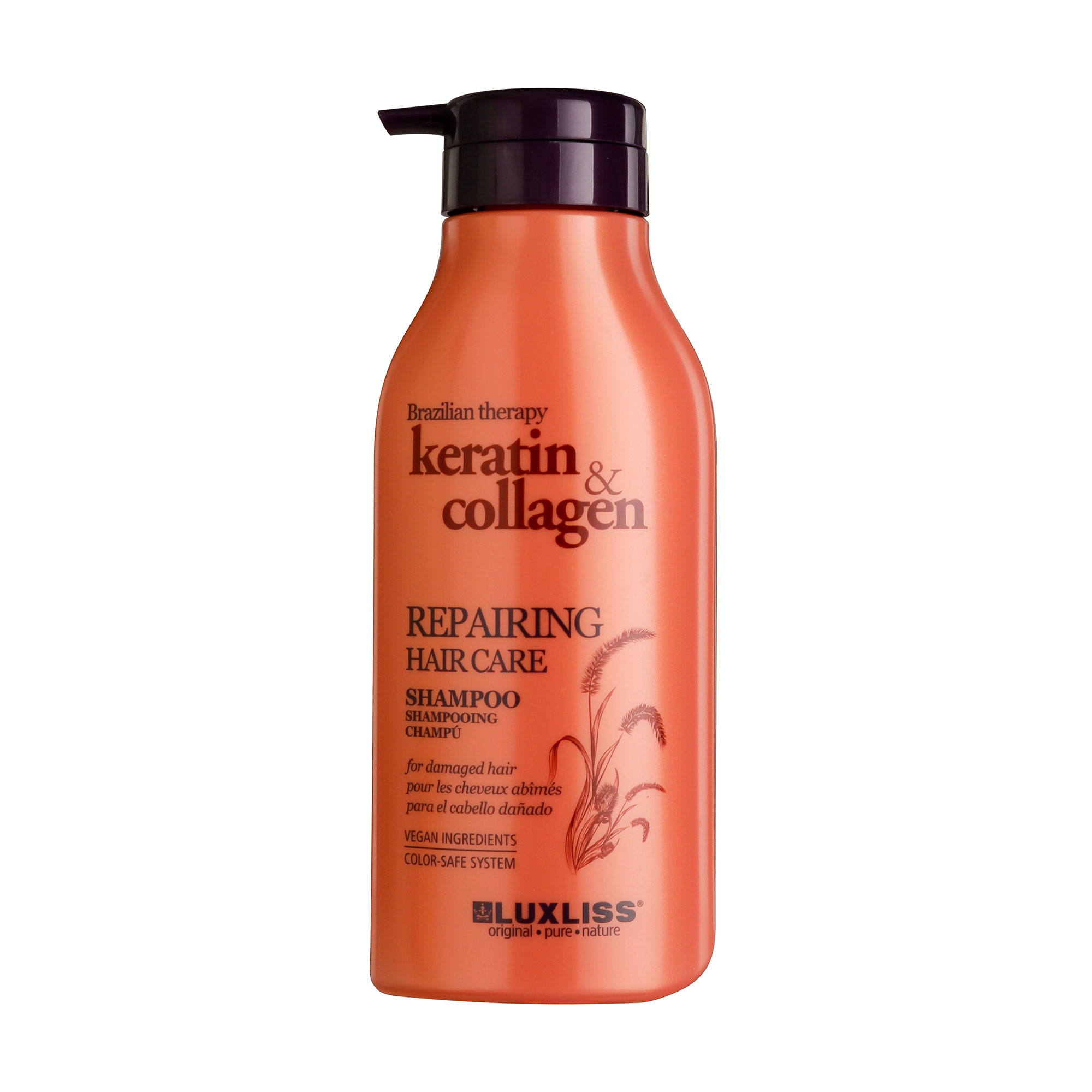 

Відновлювальний шампунь для волосся Luxliss Brazilian Therapy Repairing Hair Care Shampoo Keratin & Collagen, 500 мл
