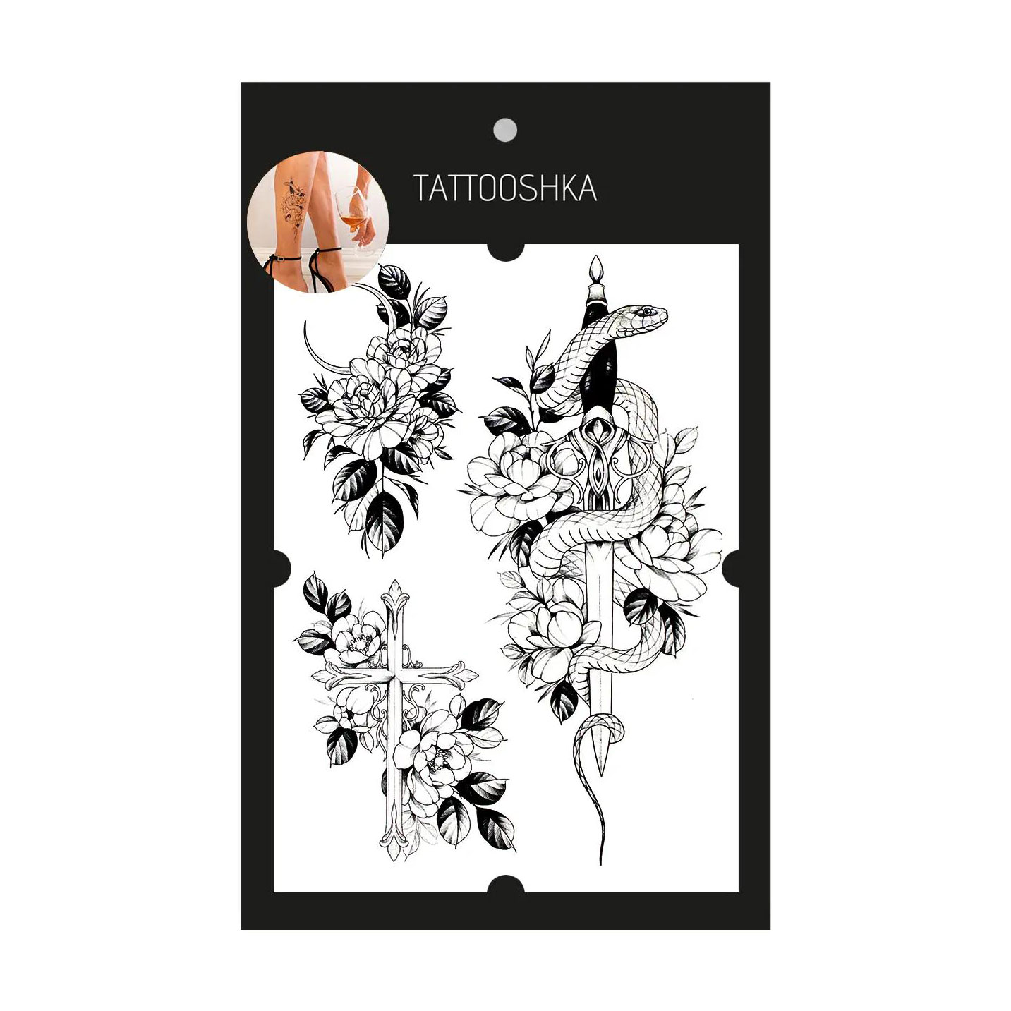 

Тимчасові татуювання-наклейки Tattooshka Змія у квітах