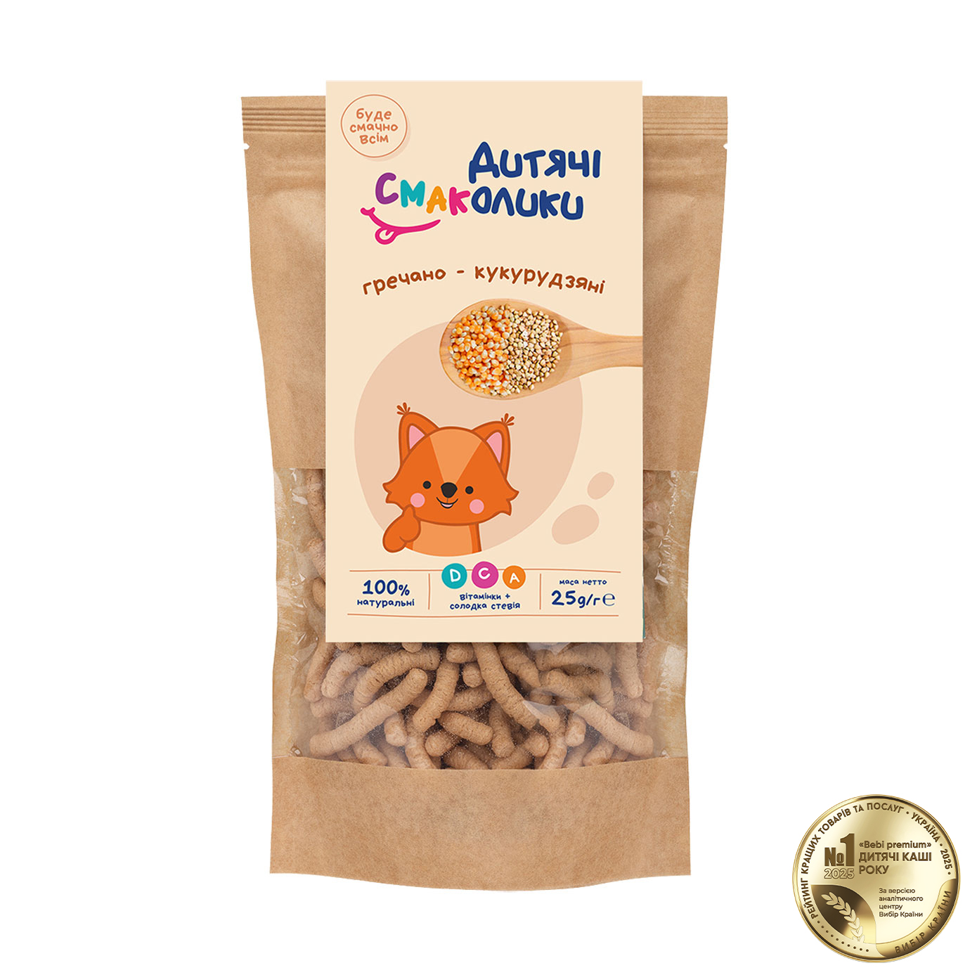 

Дитячі снеки Дитячі смаколики Гречано-кукурудзяні, від 3 років, 25 г