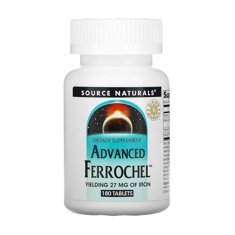 

Залізо, вдосконалена формула Source Naturals Advanced Ferrochel, 180 таблеток