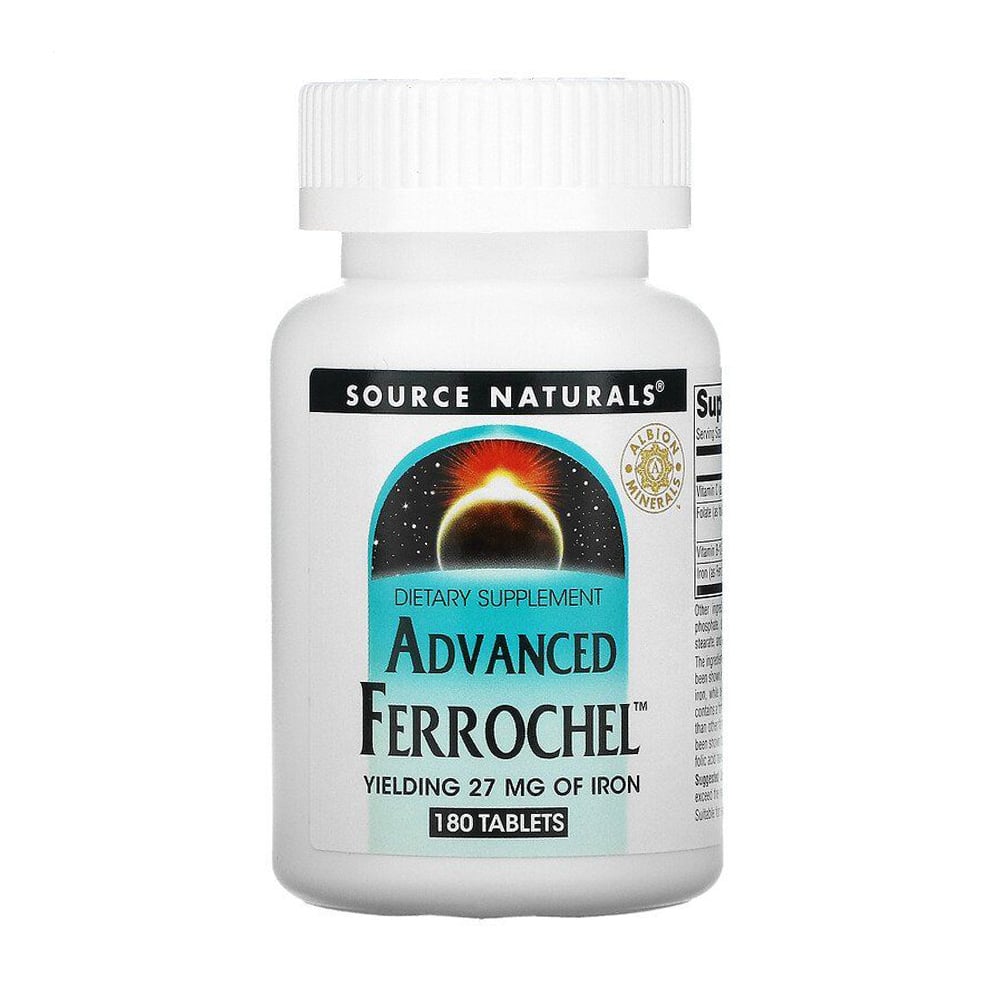 

Залізо, вдосконалена формула Source Naturals Advanced Ferrochel, 180 таблеток