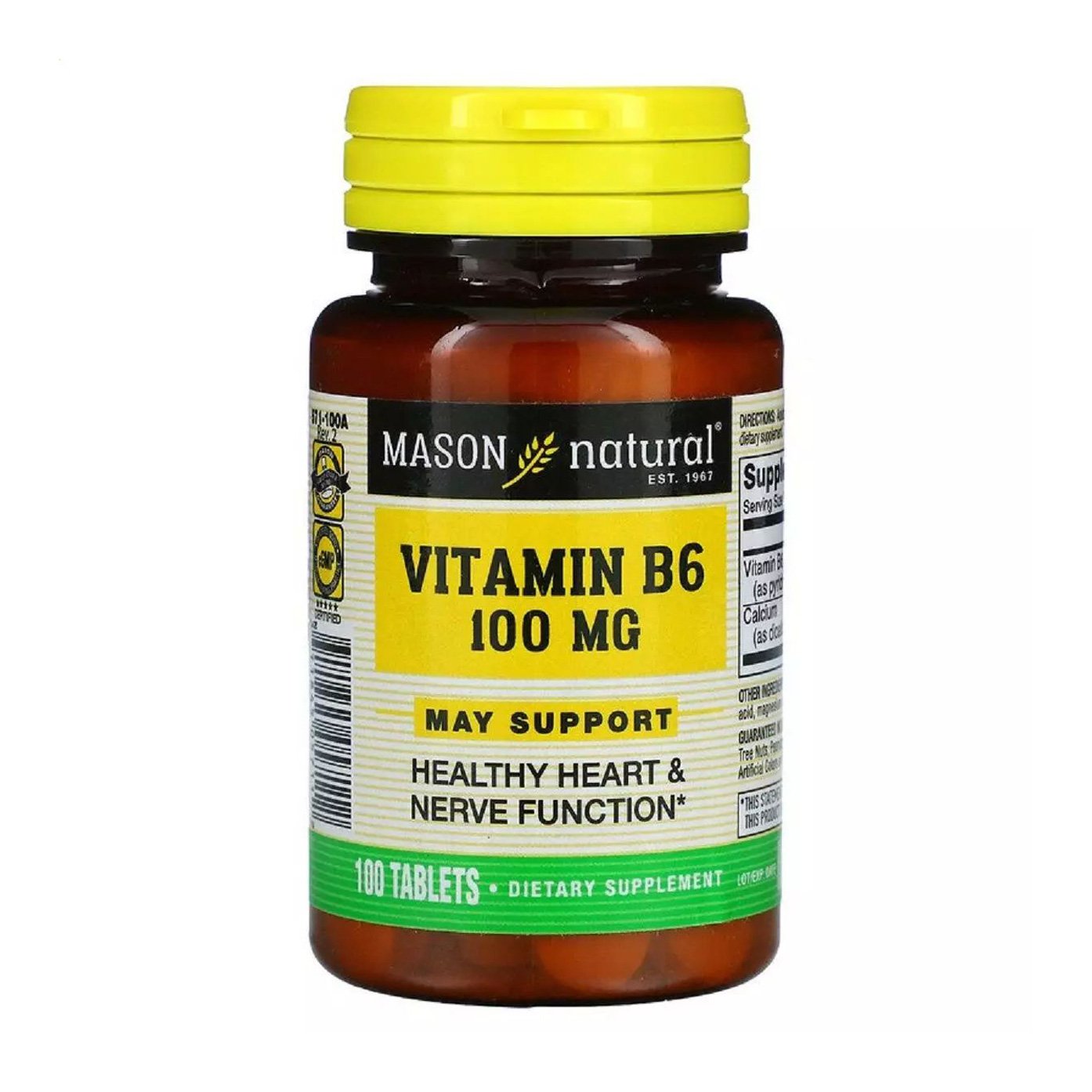 

Вітамін B6 Mason Natural Vitamin B6, 100 мг, 100 таблеток