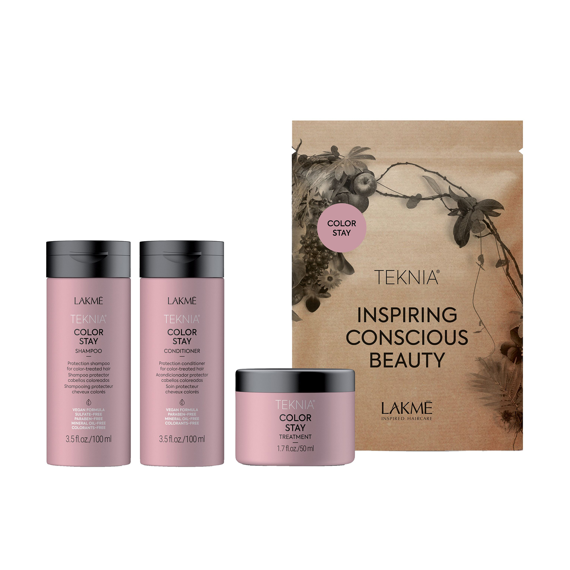

Уцінка! Набір для захисту кольору фарбованого волосся Lakme Teknia Color Stay (шампунь, 100 мл + кондиціонер, 100 мл + маска, 50 мл)