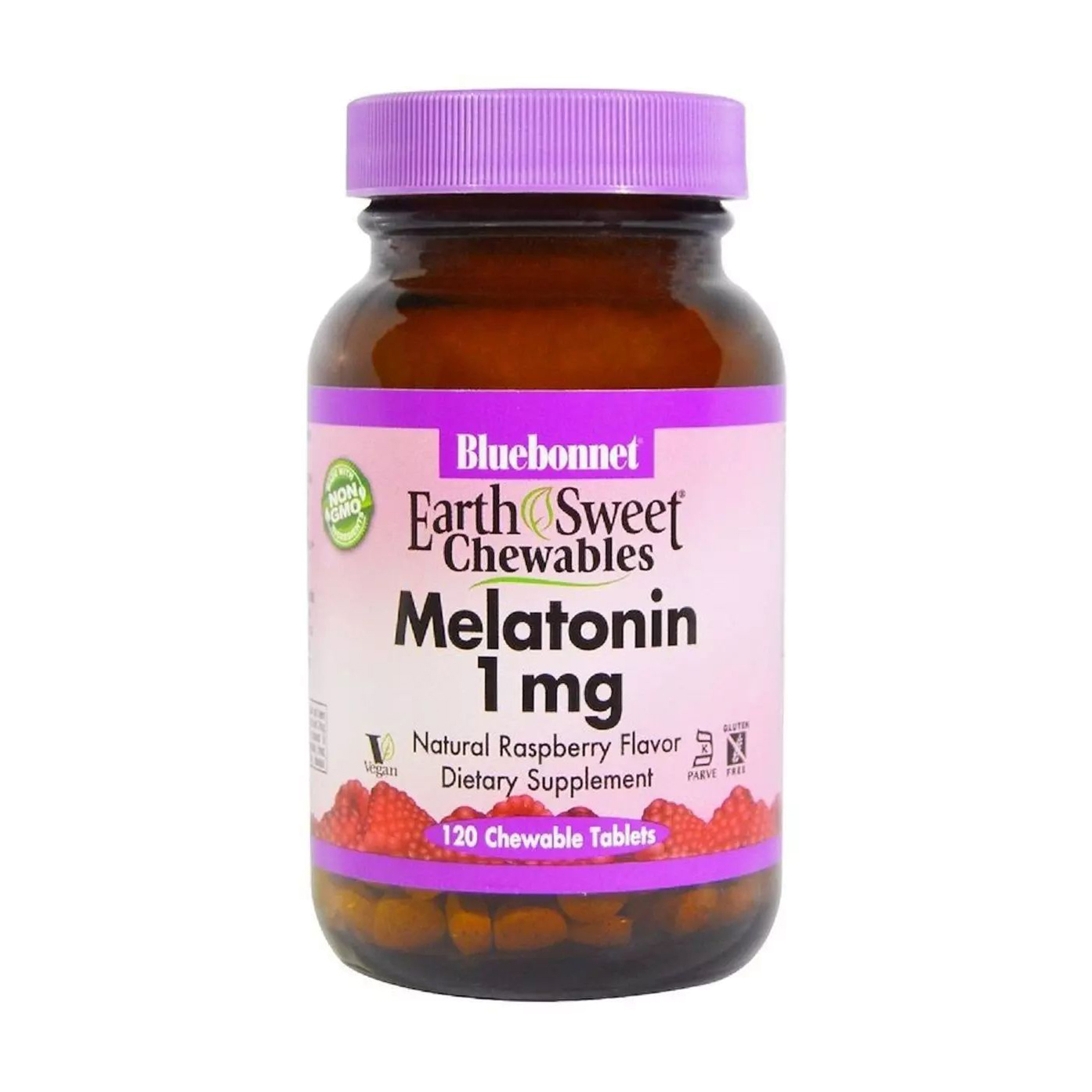 

Мелатонін Bluebonnet Nutrition Earth Sweet Chewables Melatonin 1 мг, зі смаком малини, 120 жувальних таблеток