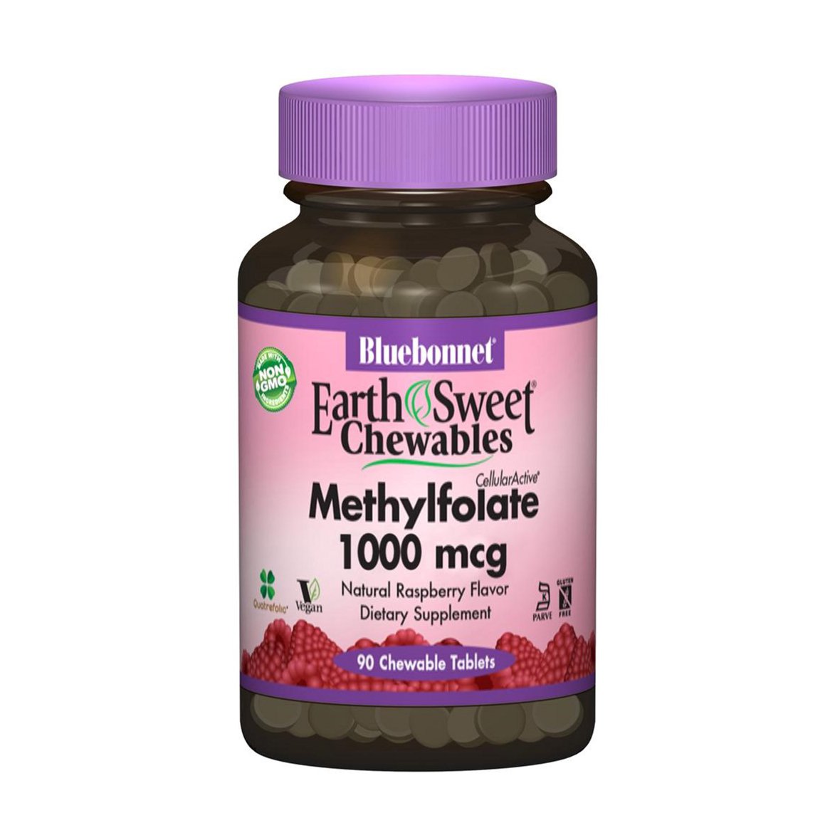 

Метилфолат (B9) Bluebonnet Nutrition Earth Sweet Chewables Methylfolate 1000 мкг, смак малини, 90 жувальних таблеток