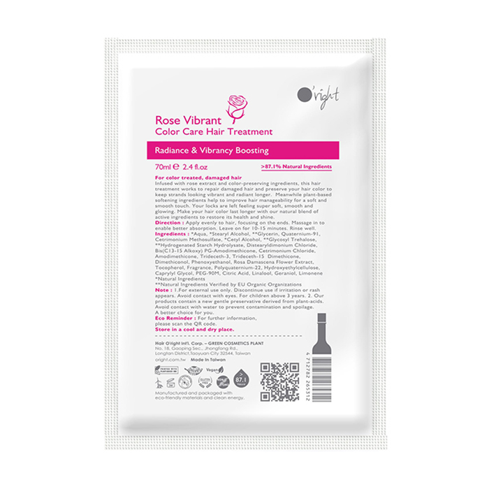 

Уцінка! Стимулювальна маска O'right Rose Vibrant Яскрава троянда, для фарбованого волосся, 70 мл