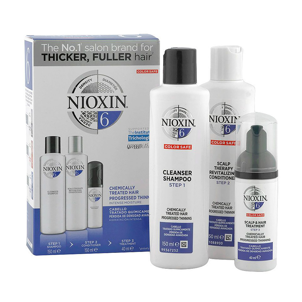 

Набір для волосся Nioxin Thinning 6 (шампунь, 150 мл + відновлювальний кондиціонер, 150 мл + засіб для догляду за шкірою голови та волоссям, 40 мл)