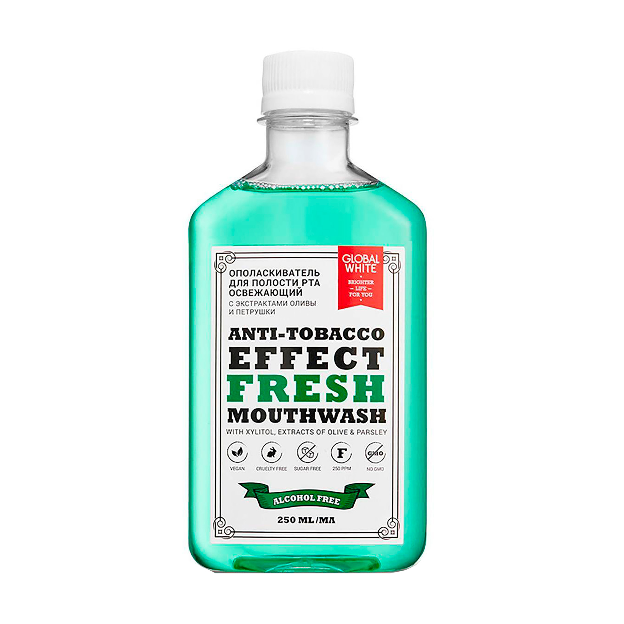 

Ополіскувач для ротової порожнини Global White Anti-Tobacco Effect Fresh Mouthwash Освіжальний, 250 мл