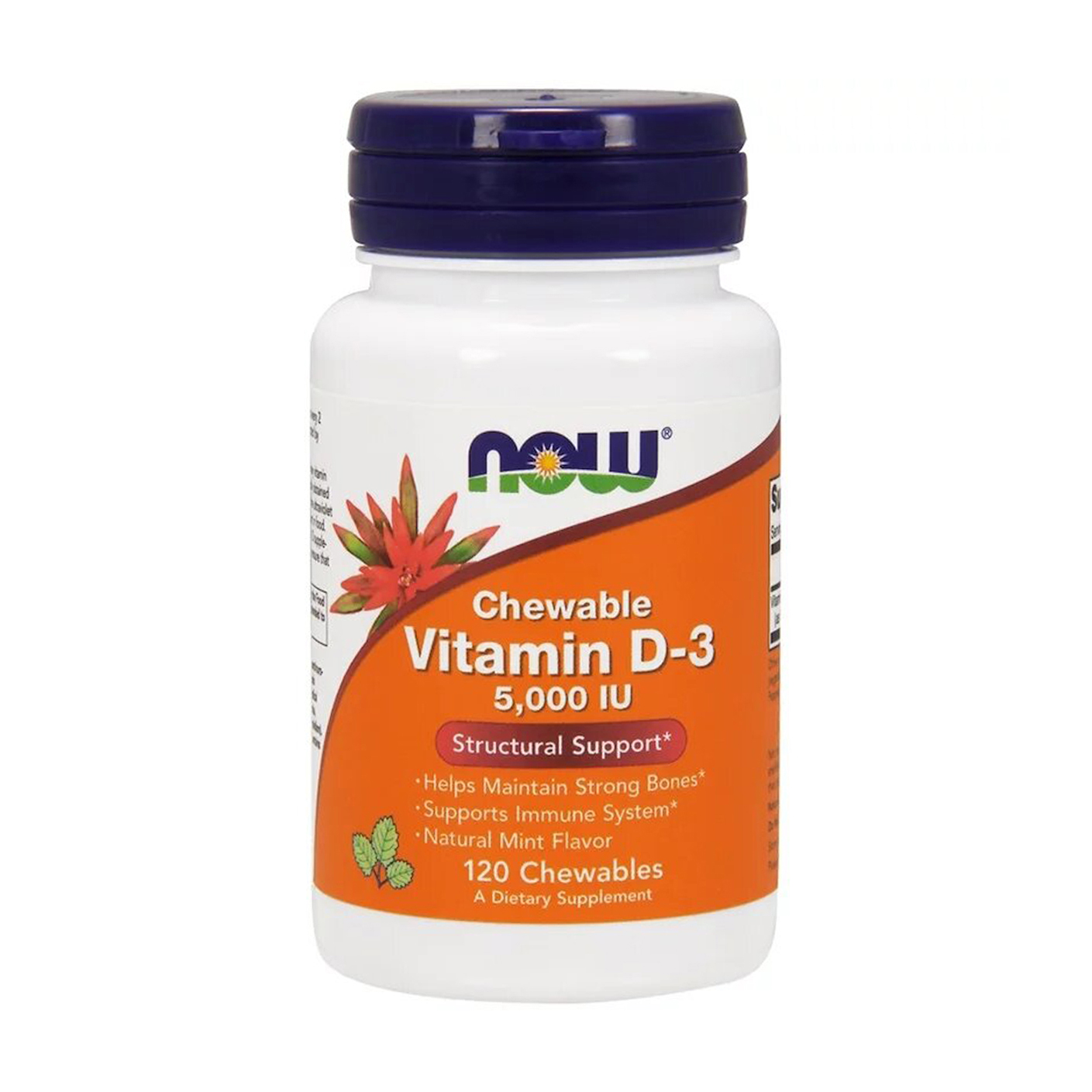

Вітамін Д3 NOW Foods Vitamin D-3 5000 МО з ментоловим смаком, 120 жувальних таблеток
