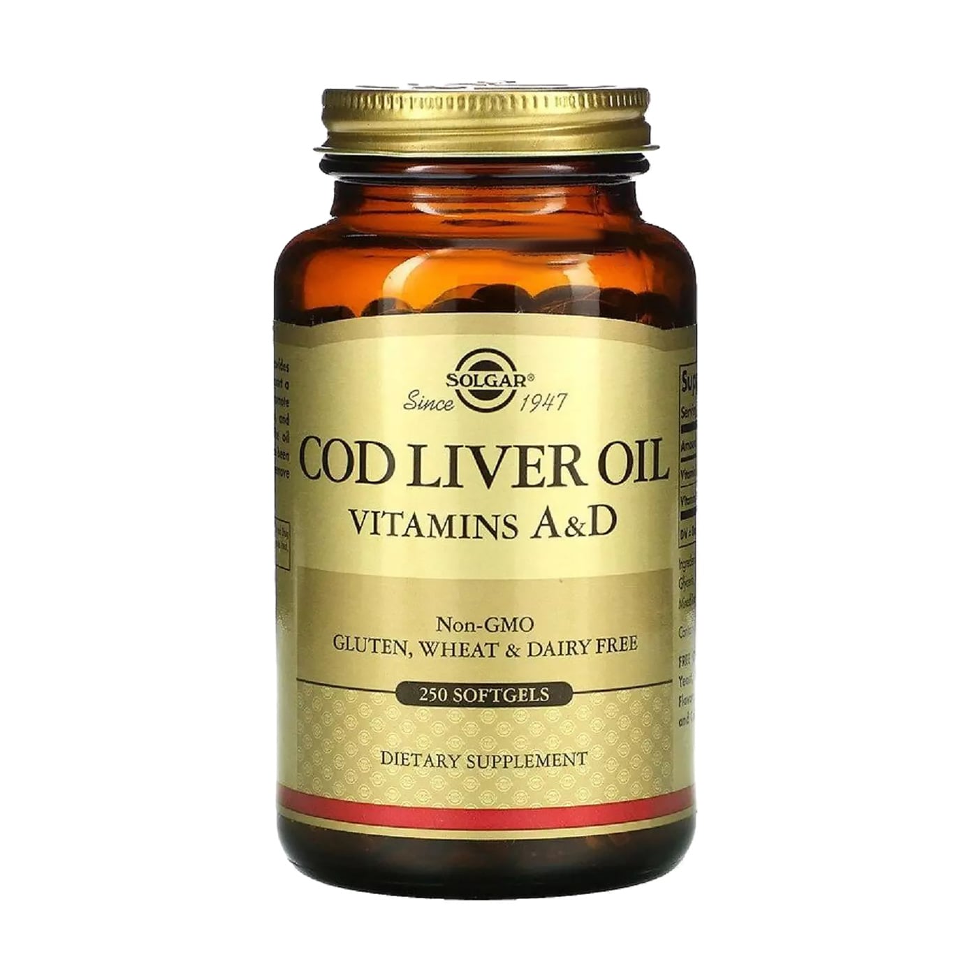 

Олія печінки тріски з вітамінами A і D Solgar Cod Liver Oil Vitamins A & D, 250 капсул