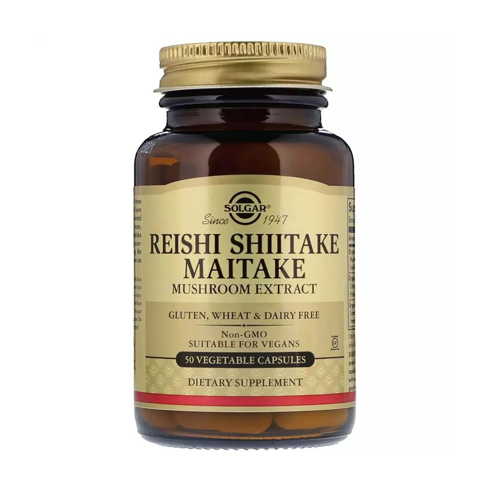

Екстракти грибів рейші, шитаке та мітаке Solgar Reishi Shiitake Maitake Mushroom Extract, 50 капсул