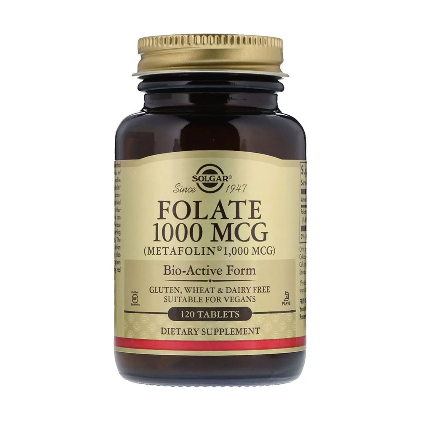 

Фолієва кислота Метафолін Solgar Folate 1000 мкг Metafolin 1000 мкг, 120 таблеток