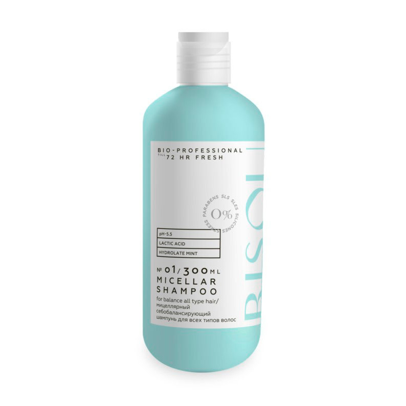 

Міцелярний себобалансуючий шампунь Bisou Bio-Professional Till 72 HR Fresh Micellar Shampoo для всіх типів волосся, 300 мл