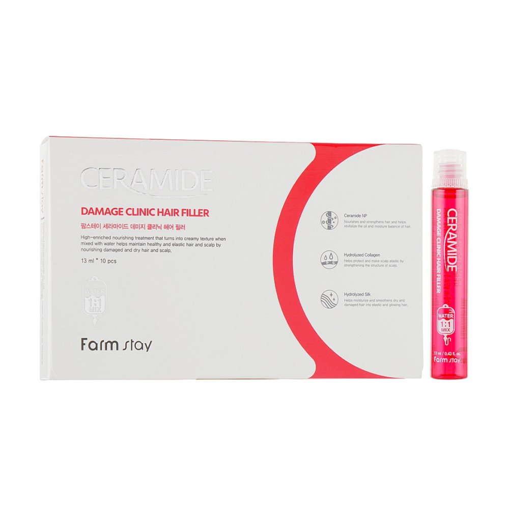 

Уцінка! Набір відновлювальних філерів з церамідами для волосся Farmstay Ceramide Damage Clinic Hair Filler, 10*13 мл