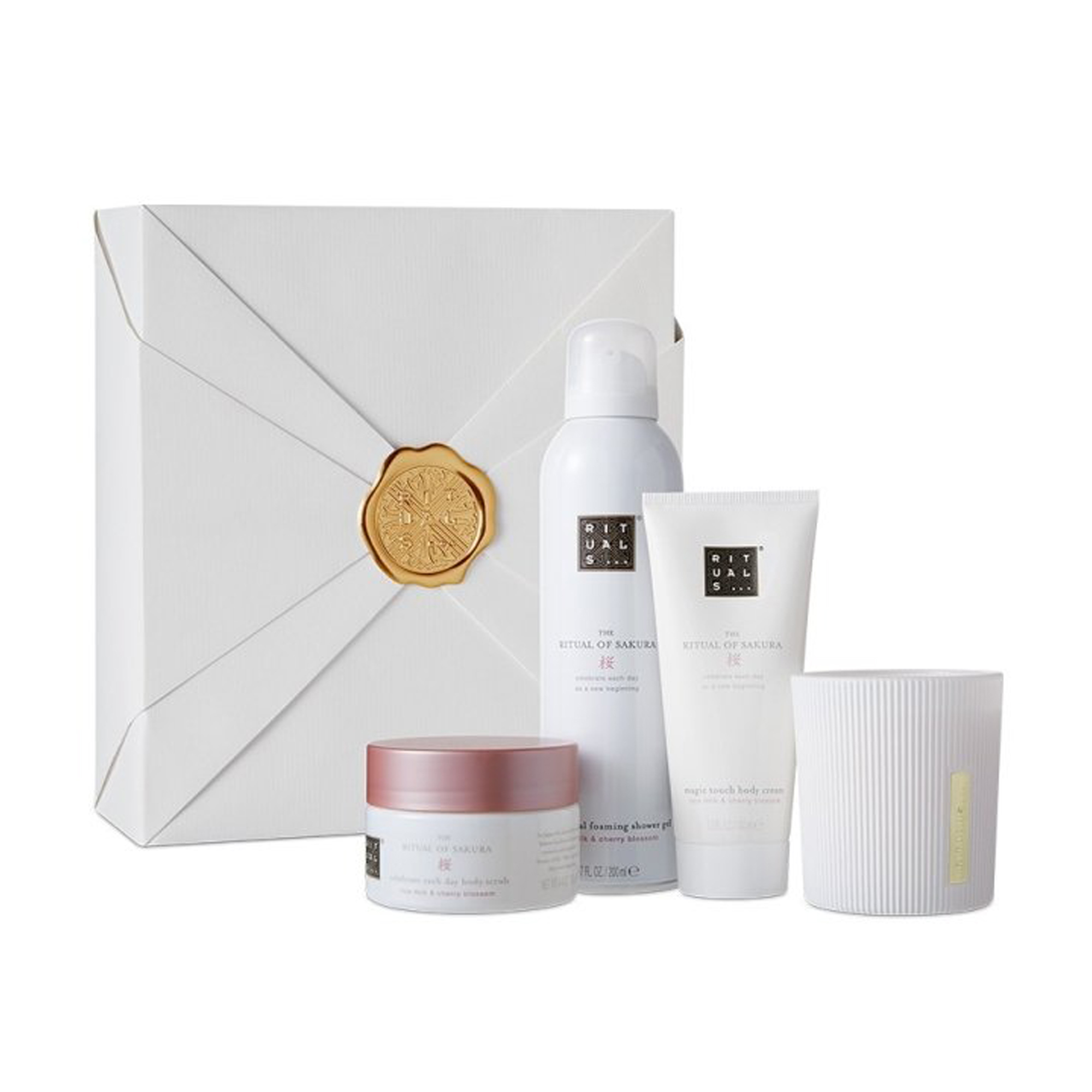 

Уцінка! Набір Rituals The Ritual Of Sakura Renewing Routine Gift Set (гель для душу, 200 мл + свічка, 140 г + скраб для тіла, 125 г + крем для тіла, 100 мл)