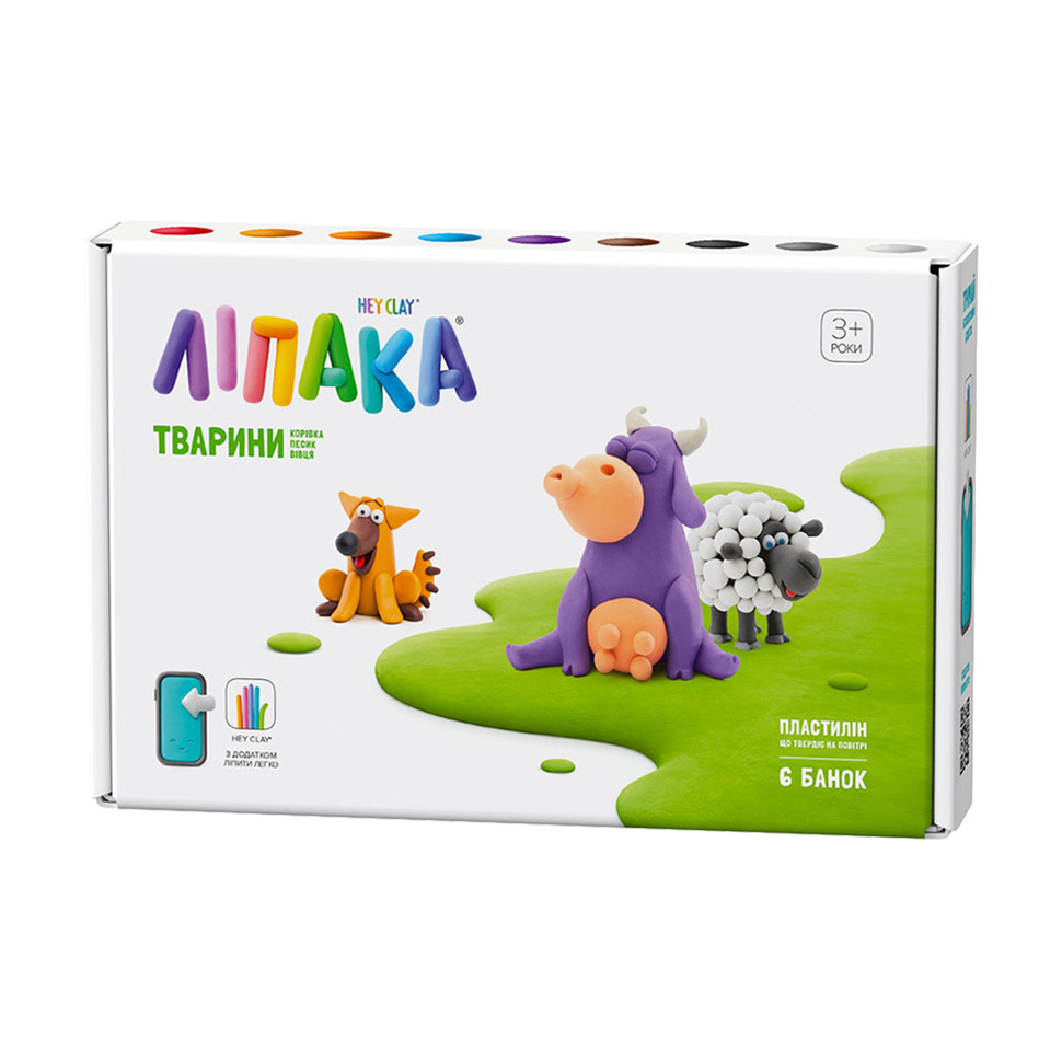 

Дитячий набір пластиліну, що самостійно твердіє Ліпака Тварини Корівка, песик, вівця, від 3 років, 6 одиниць (60024-UA01)
