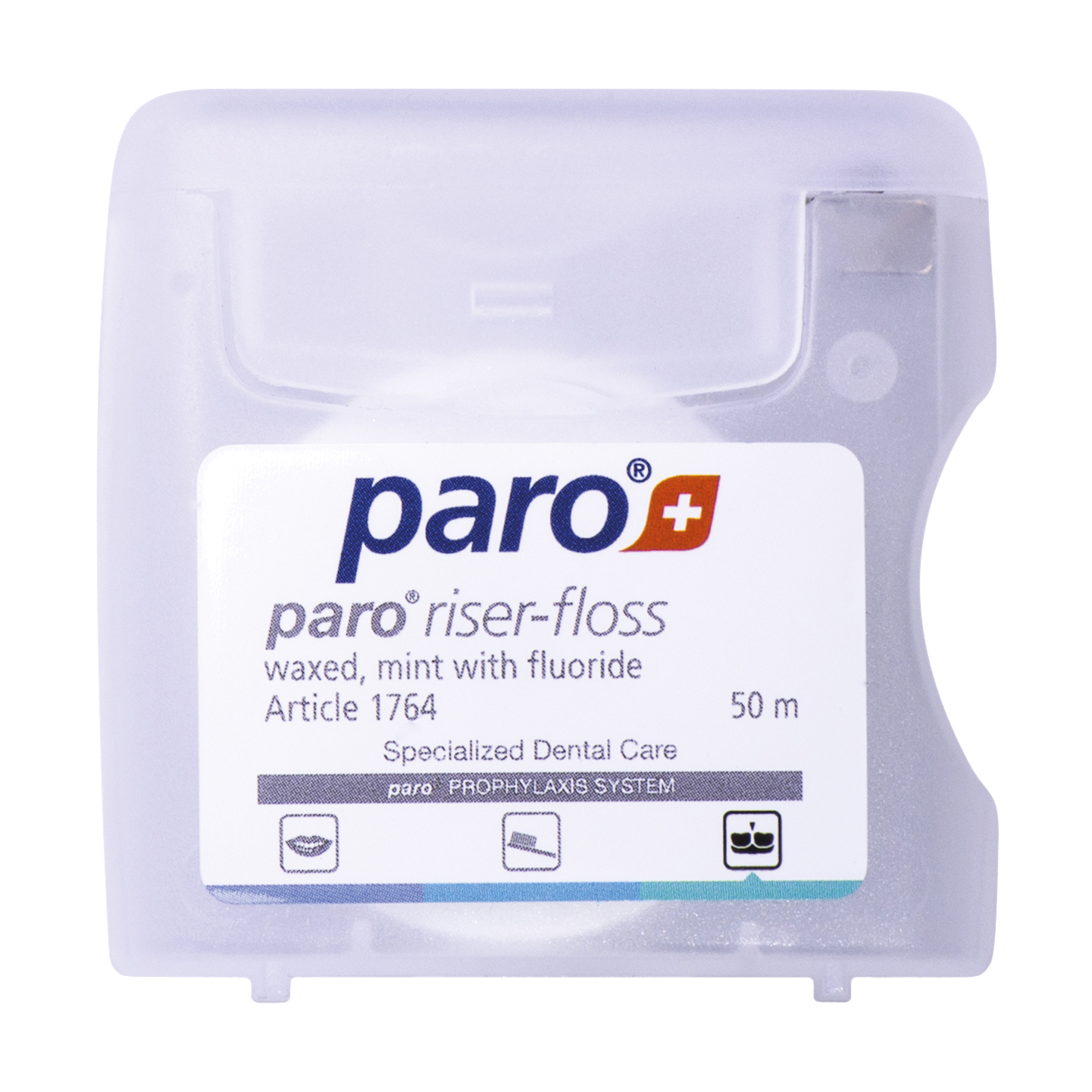 

Зубна нитка Paro Swiss Riser-Floss вощена, з м'ятою та фторидом, 50 м