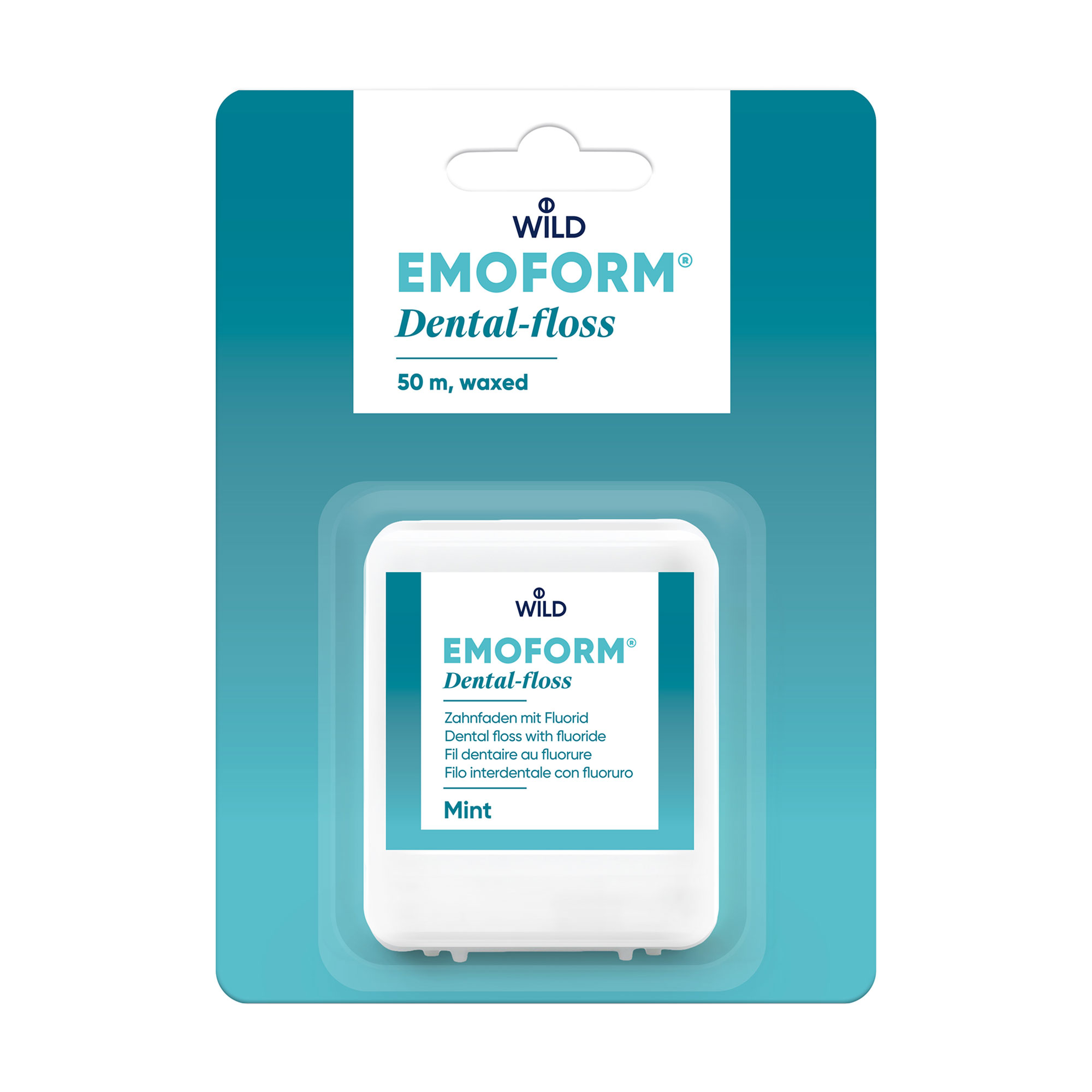 

Зубна нитка Dr. Wild Emoform вощена, з фторидом натрію та м'ятою, 50 м