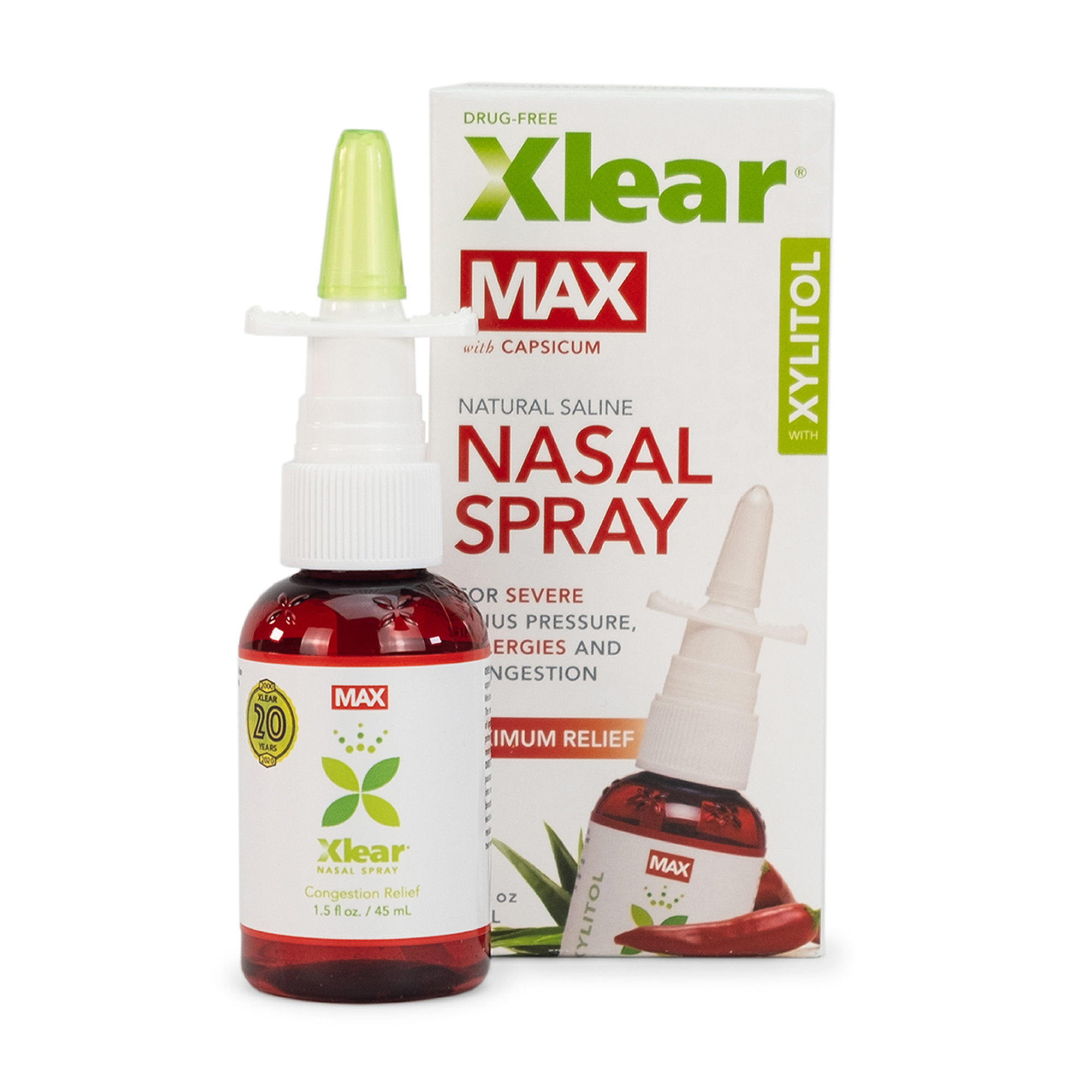 

Натуральний сольовий назальний спрей Xlear Max Nasal Spray з ксилітом та стручковим перцем, з дозатором, 45 мл