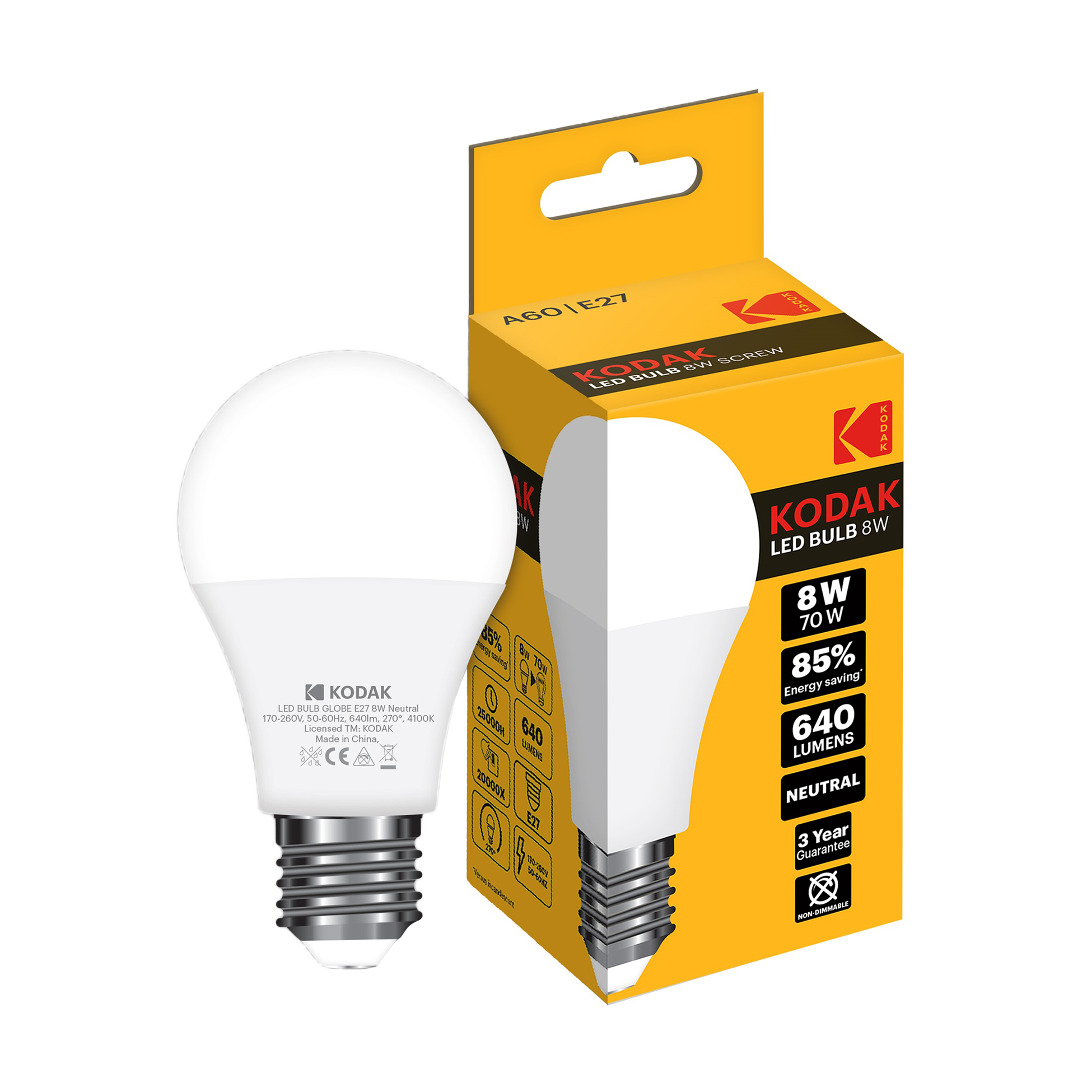 

LED-лампа Kodak Globe A60 E27 8W 4100K, 1 шт