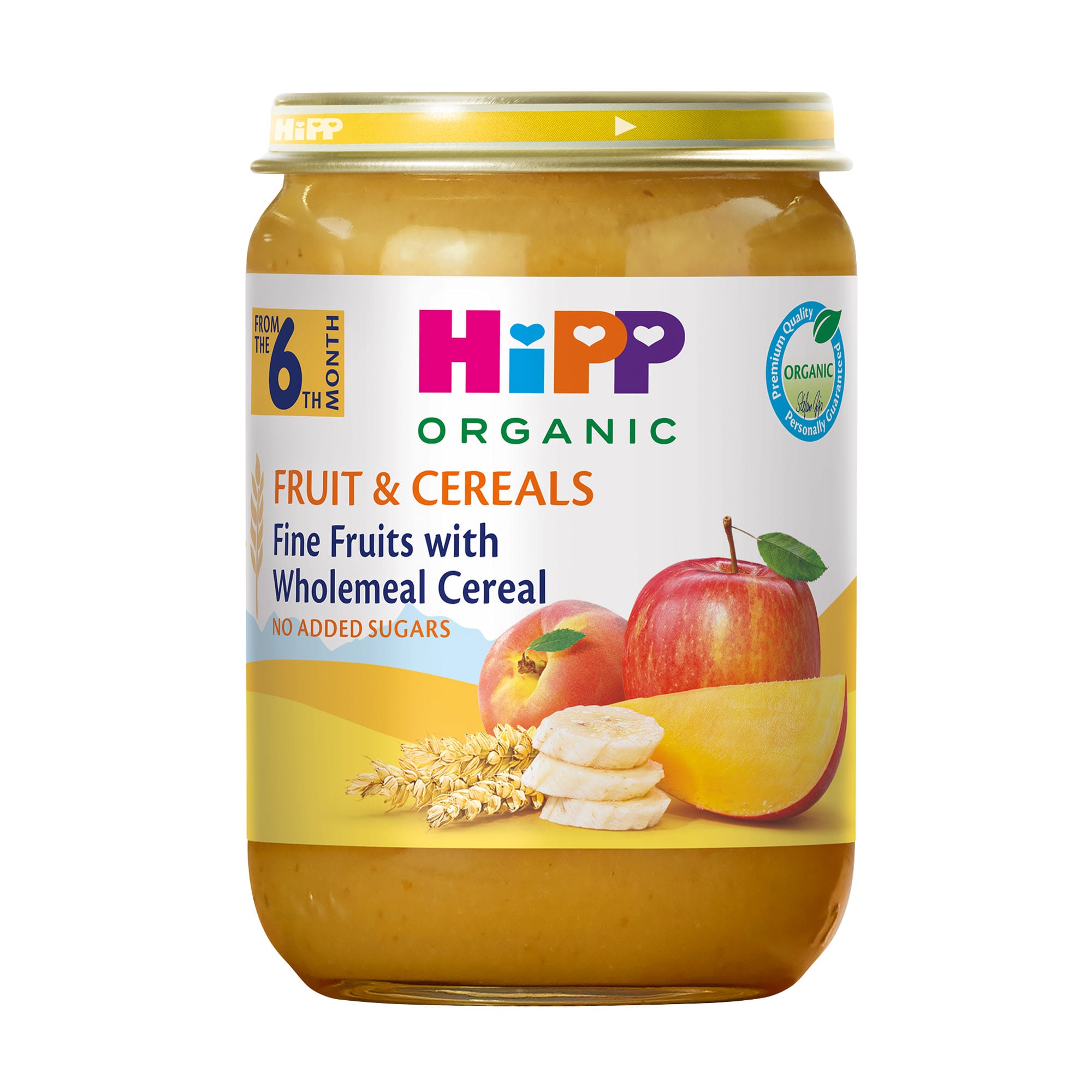 Дитяче фруктове пюре HiPP Organic Фрукти та злаки, Фруктове асорті з зерновими пластівцями, 190 г