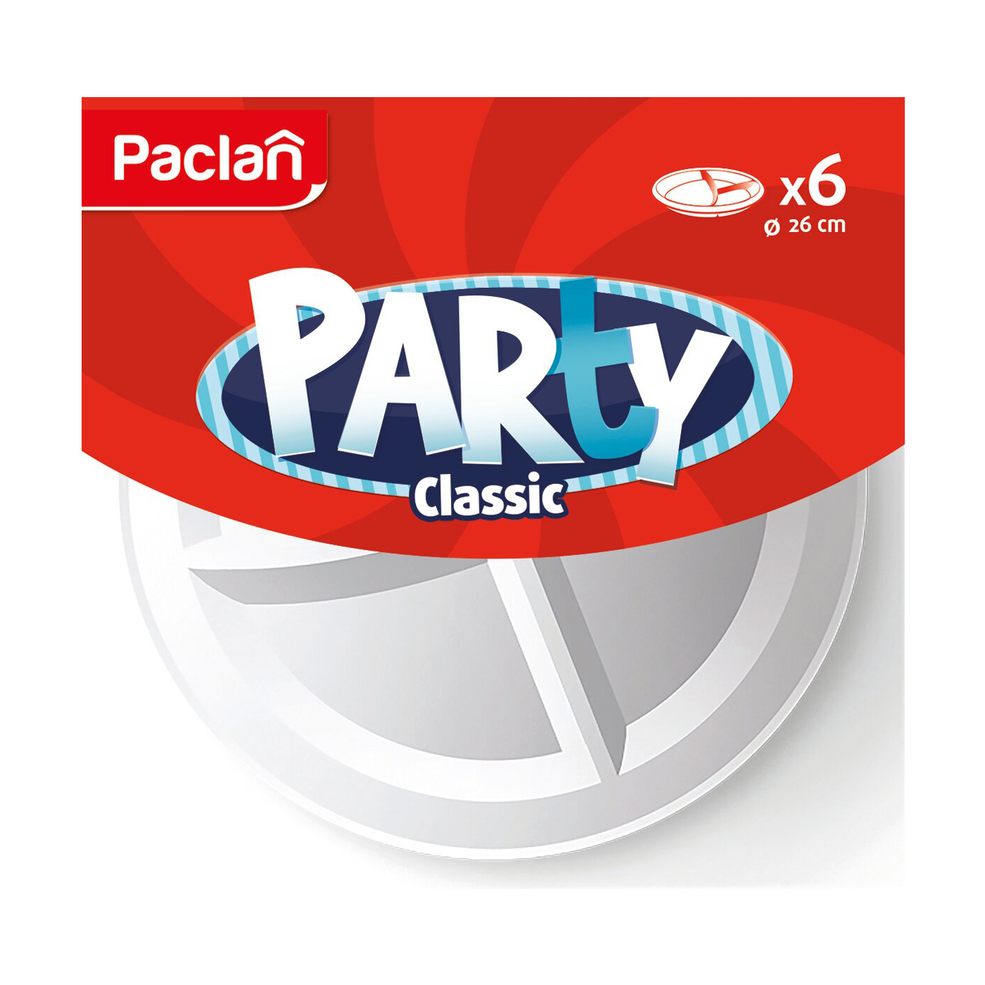 

Тарілка пластикова Paclan Party Classic біла трисекційна 26 см, 6 шт