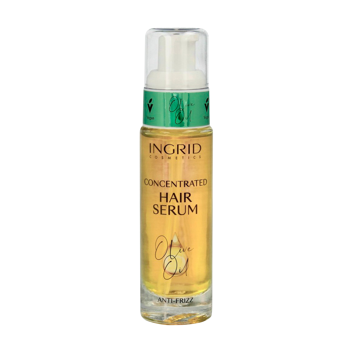 

Сироватка Ingrid Cosmetics Vegan Hair Serum Olive Oil Anti Frizz для блиску та легкого розчісування волосся, з оливковою олією, 30 мл