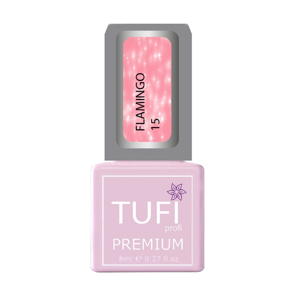 

Гель-лак для нігтів Tufi profi Premium Flamingo 15 Персиковий лід із шимером, 8 мл