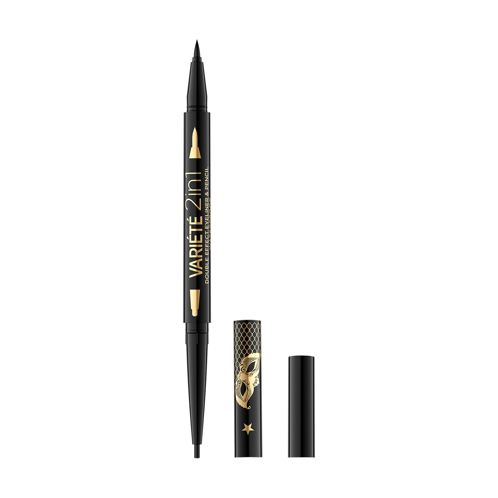 

Двостороння водостійка підводка-олівець для очей Eveline Cosmetics Variete 2In1 Double Effect Eyeliner&Pencil Ultra Black, 1.1 мл