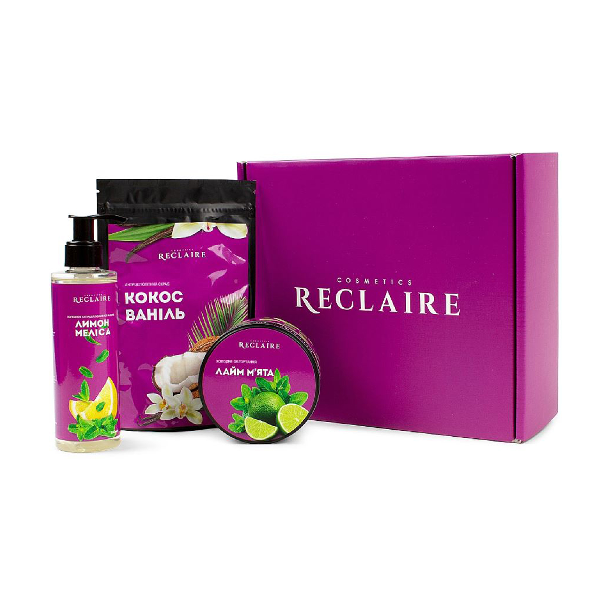 

Уцінка! Набір для тіла Reclaire Потрійний холодний антицелюлітний комплекс, 3 предмети