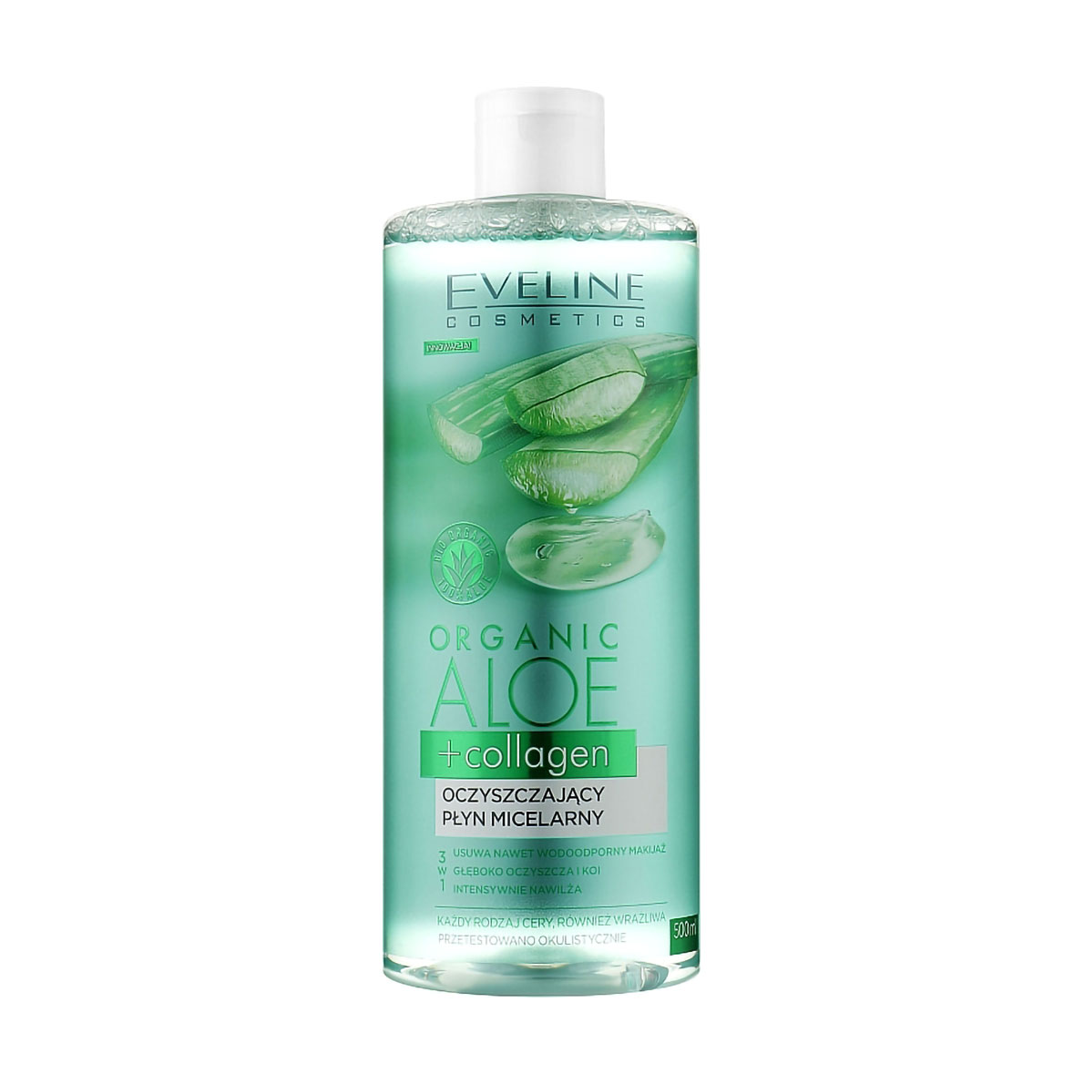 

Уцінка! Очищувальна міцелярна вода Eveline Cosmetics Organic Aloe + Collagen, 500 мл