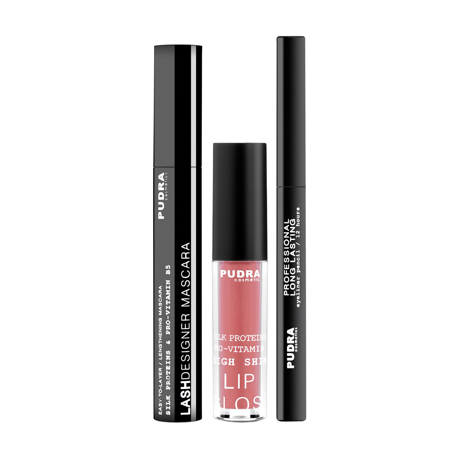 

Набір Pudra Cosmetics (туш для вій, 10 мл + олівець для очей, 3 мл + блиск для губ, 2.5 г)