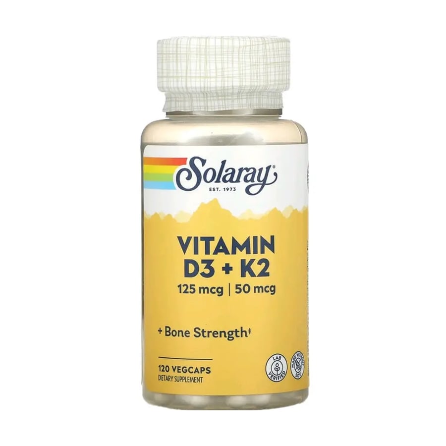 

Вітаміни Д3 та К2 Solaray Vitamin D3 125 мкг и 50 мкг без сої, 120 капсул