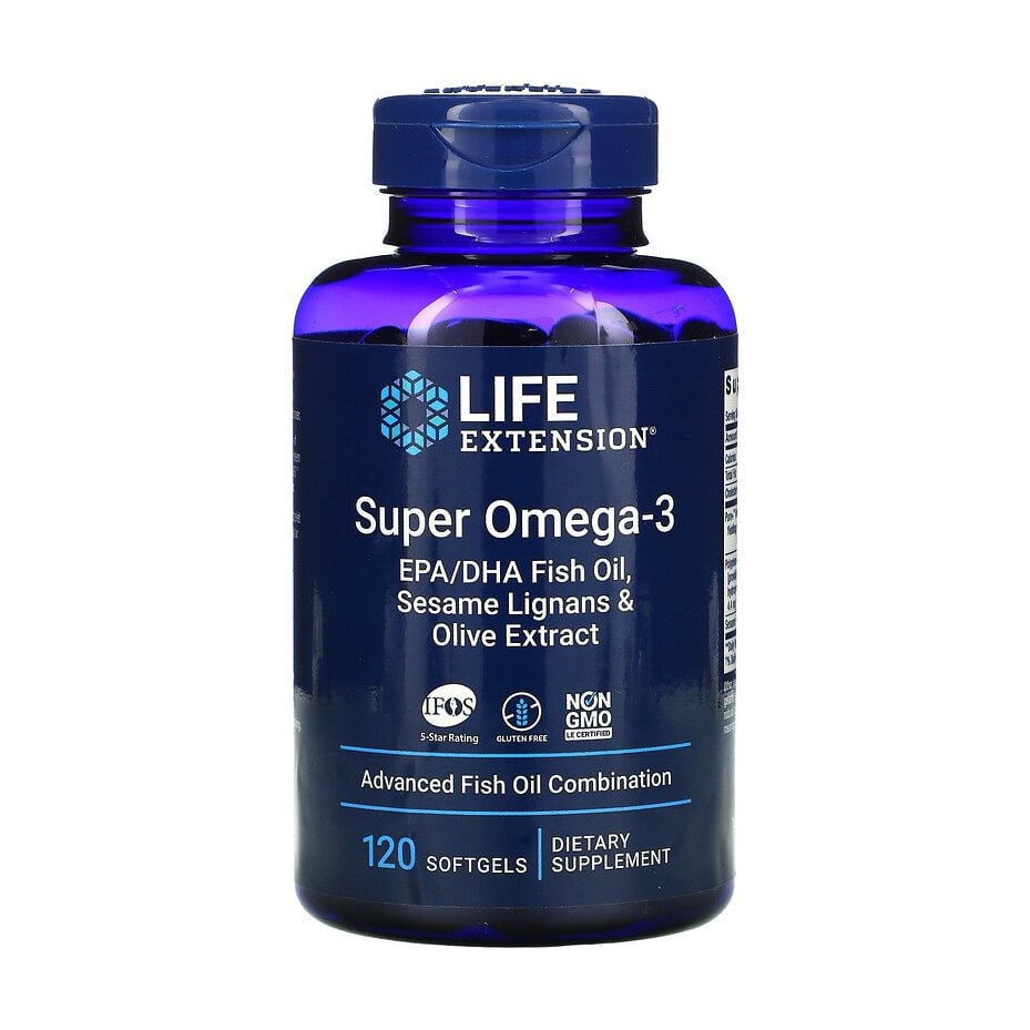 

Супер омега-3 Life Extension Super Omega-3 EPA/DHA Fish Oil, Sesame Lignans & Olive Extract, 120 гелевих капсул