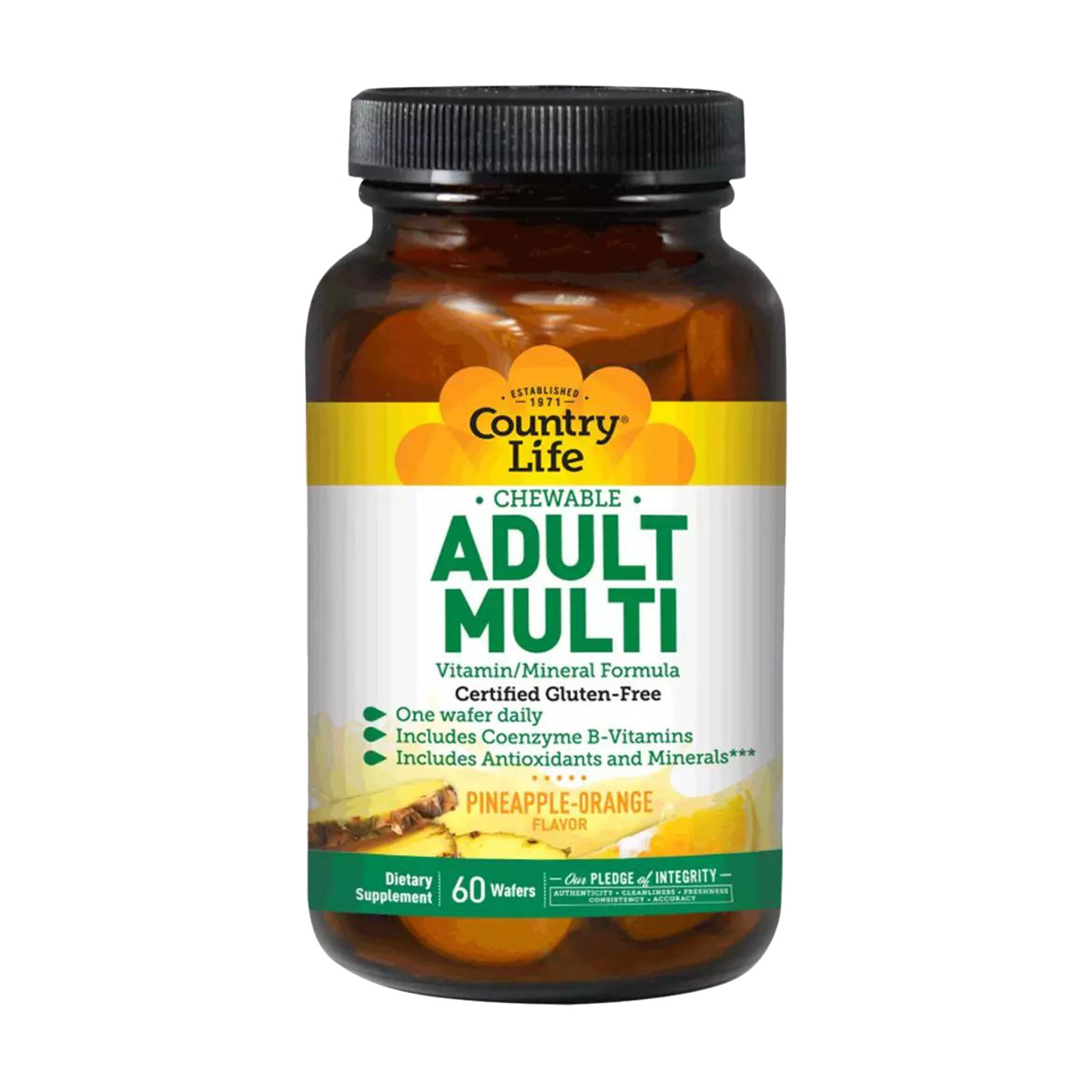 

Мультивітаміни Country Life Adult Multi для дорослих, зі смаком ананаса, 60 жувальних таблеток