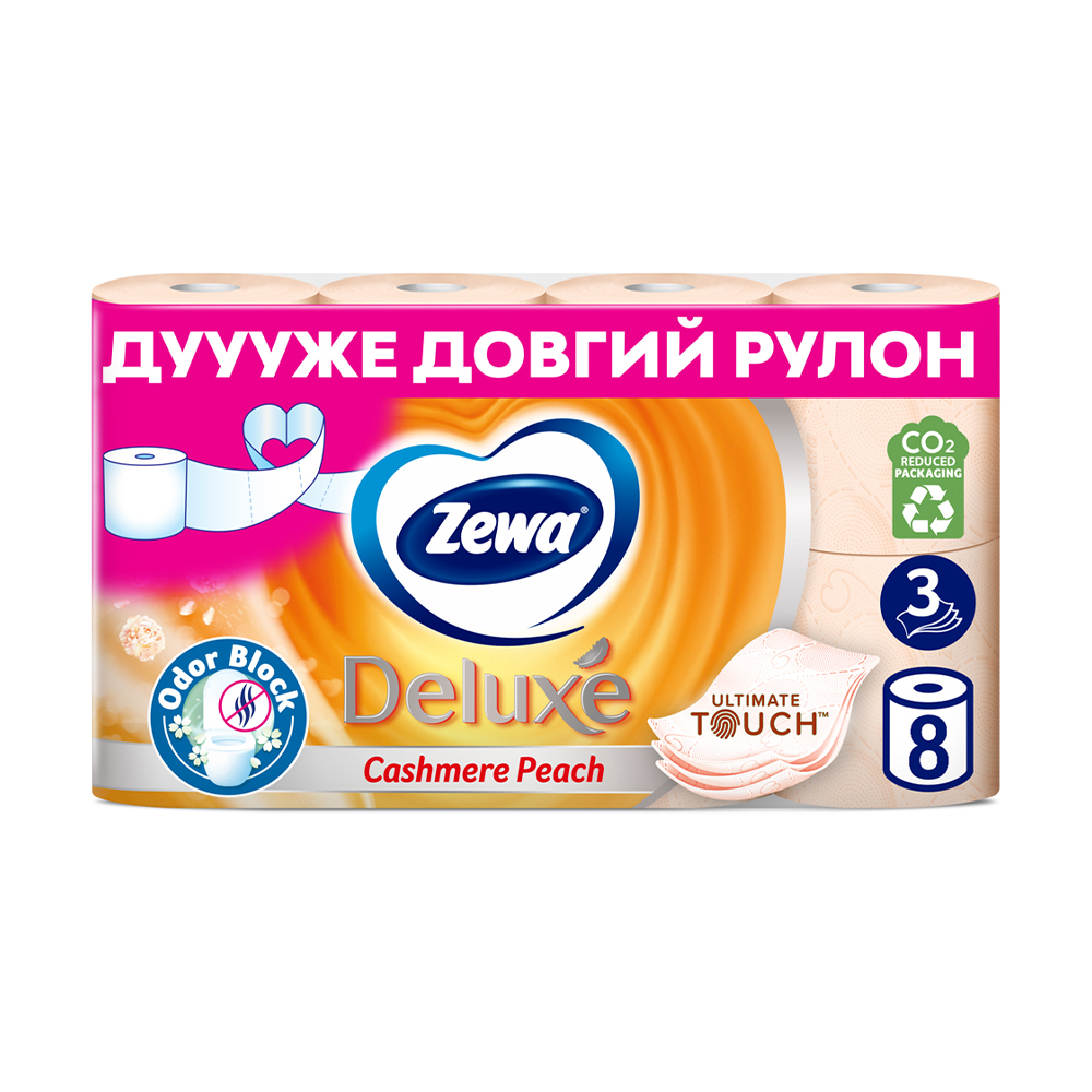 

Туалетний папір Zewa Deluxe Персик, 3-шаровий, 8 рулонів