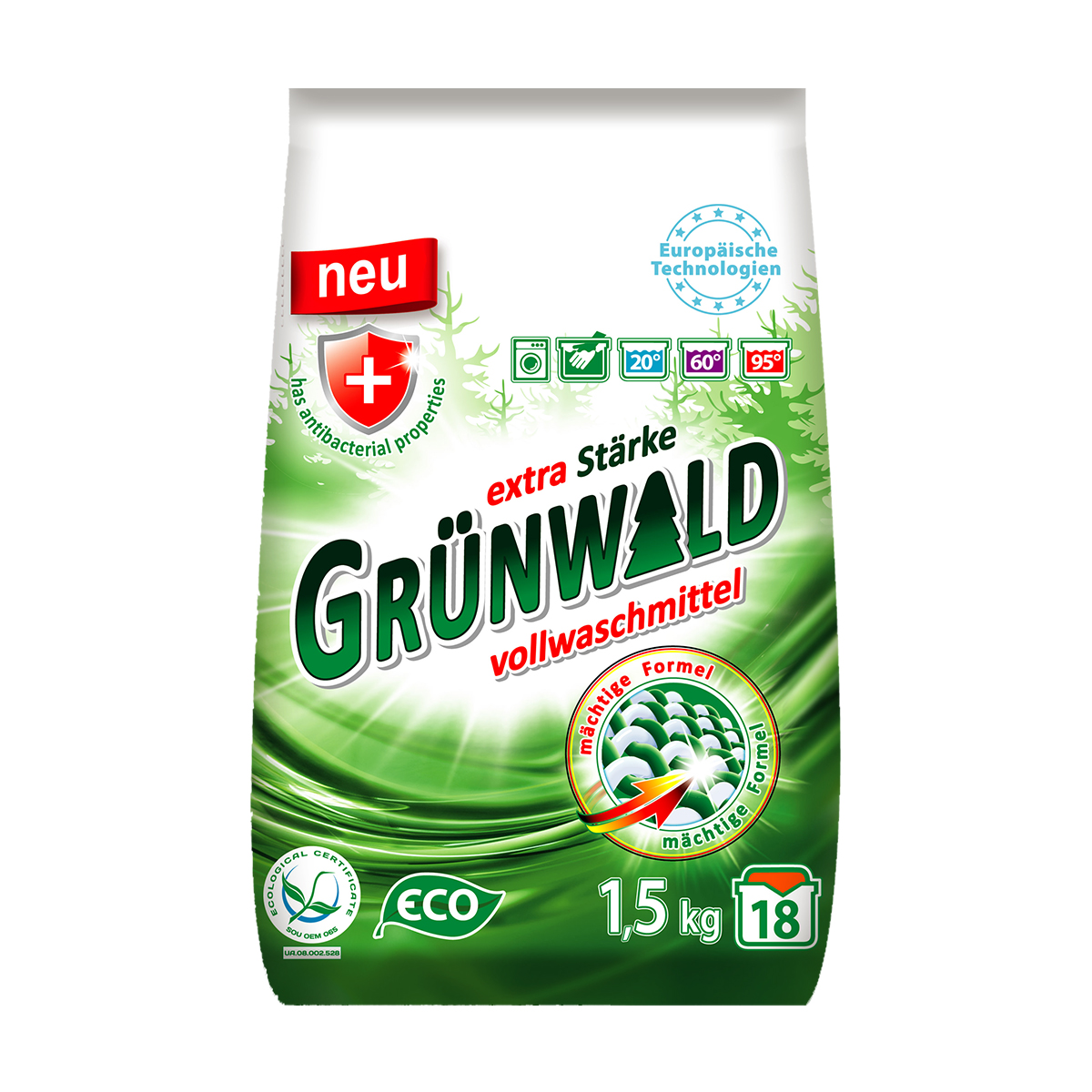 

Уцінка! Пральний порошок Grunwald Гірська свіжість, 18 циклів прання, 1.5 кг