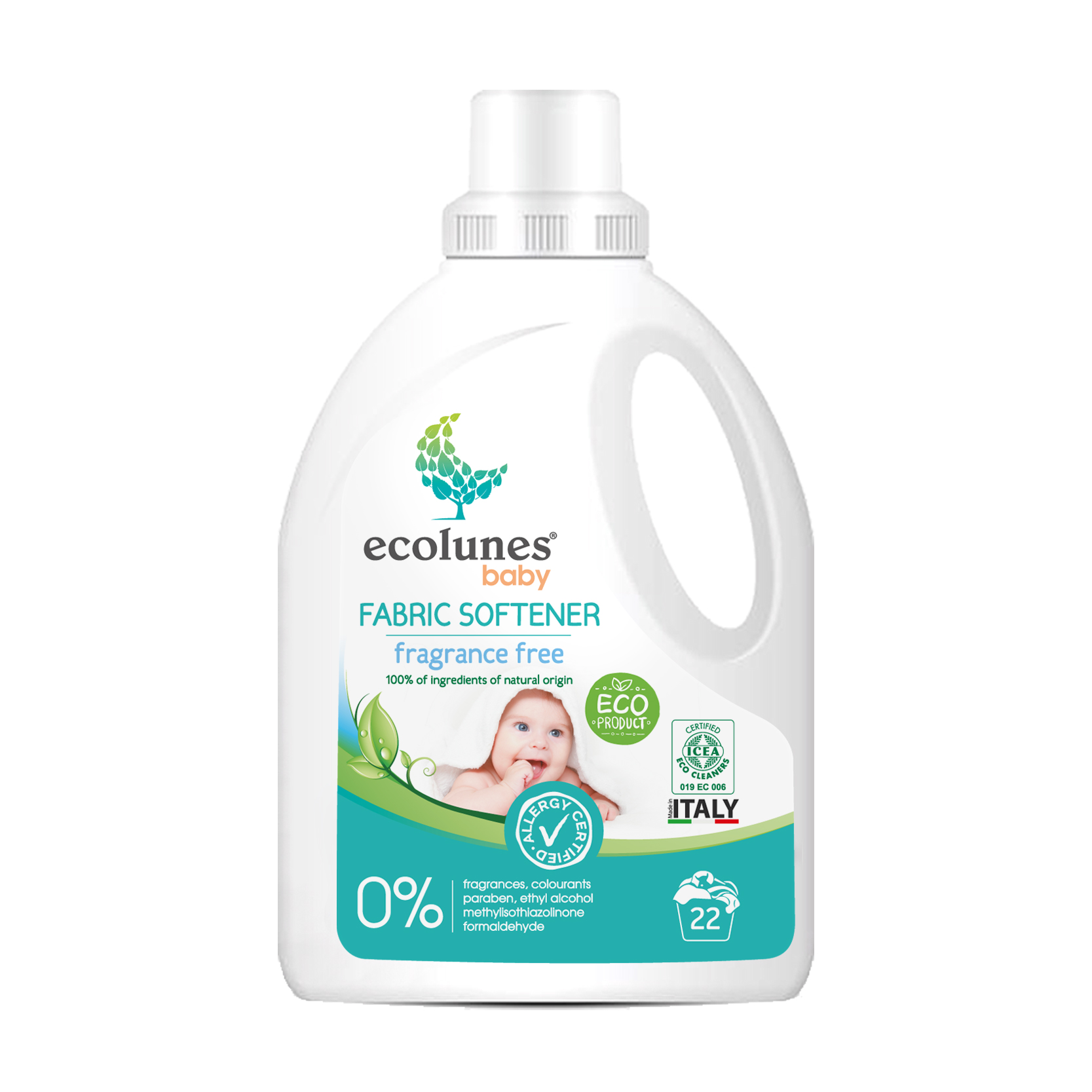 

Органічний пом'якшувач для прання дитячих речей Ecolunes, 22 цикли прання, 1 л