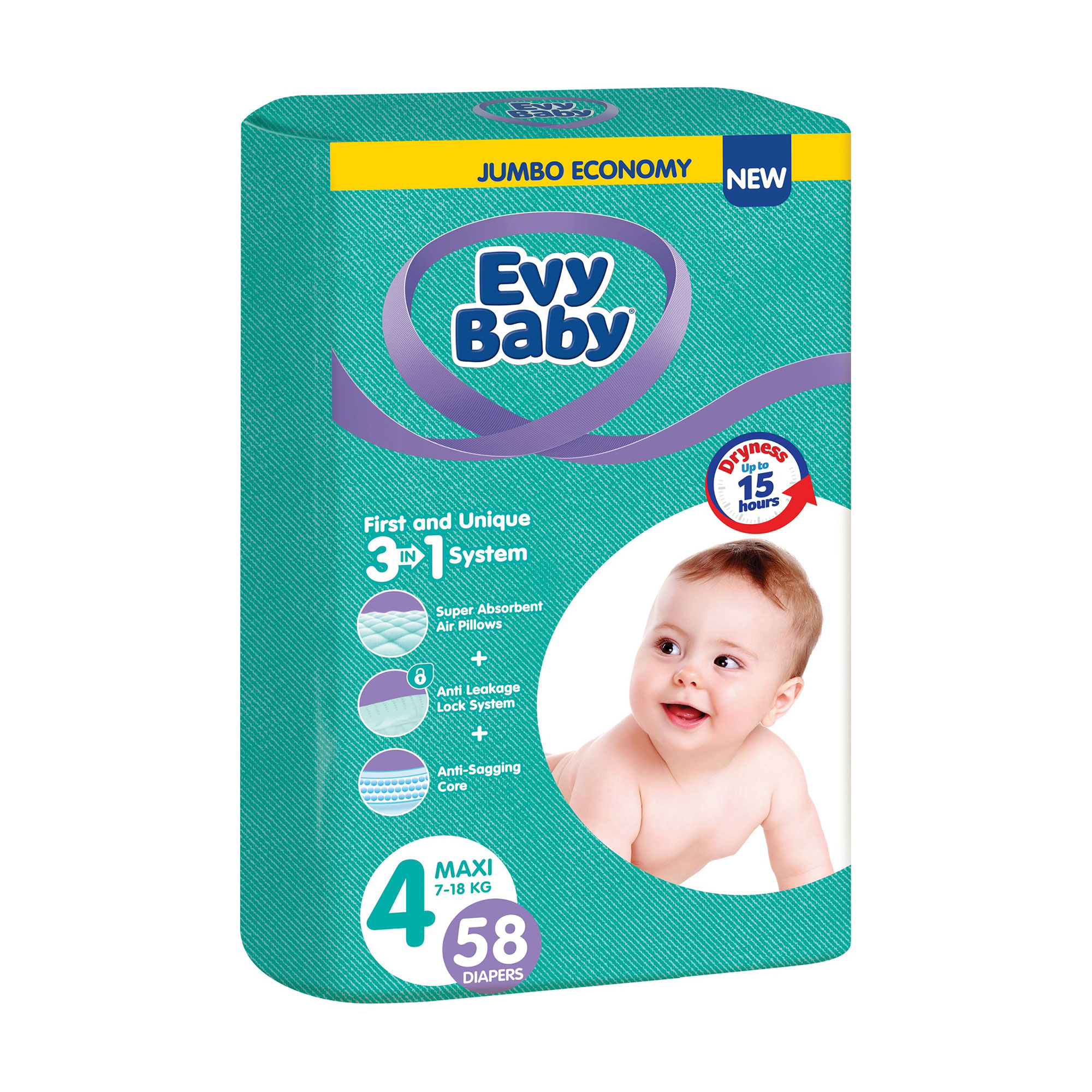 

Підгузки Evy Baby Maxi розмір 4 (7-18 кг), 58 шт