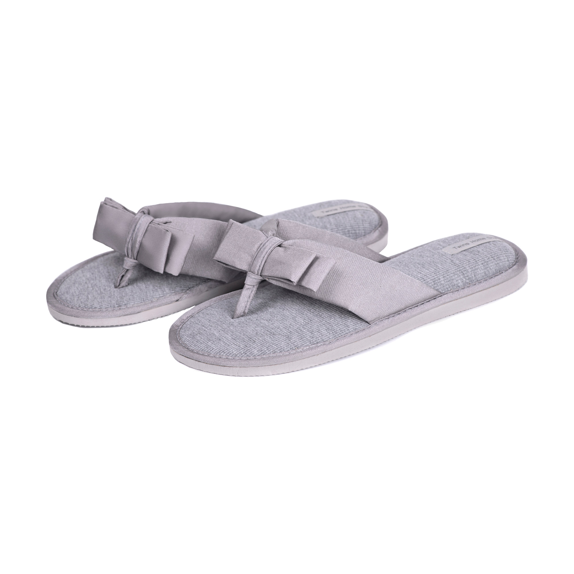 Акція на Жіночі кімнатні капці Twins HS-VL Flip Flops бант, відкриті, сірі, розмір 38-39 від Eva