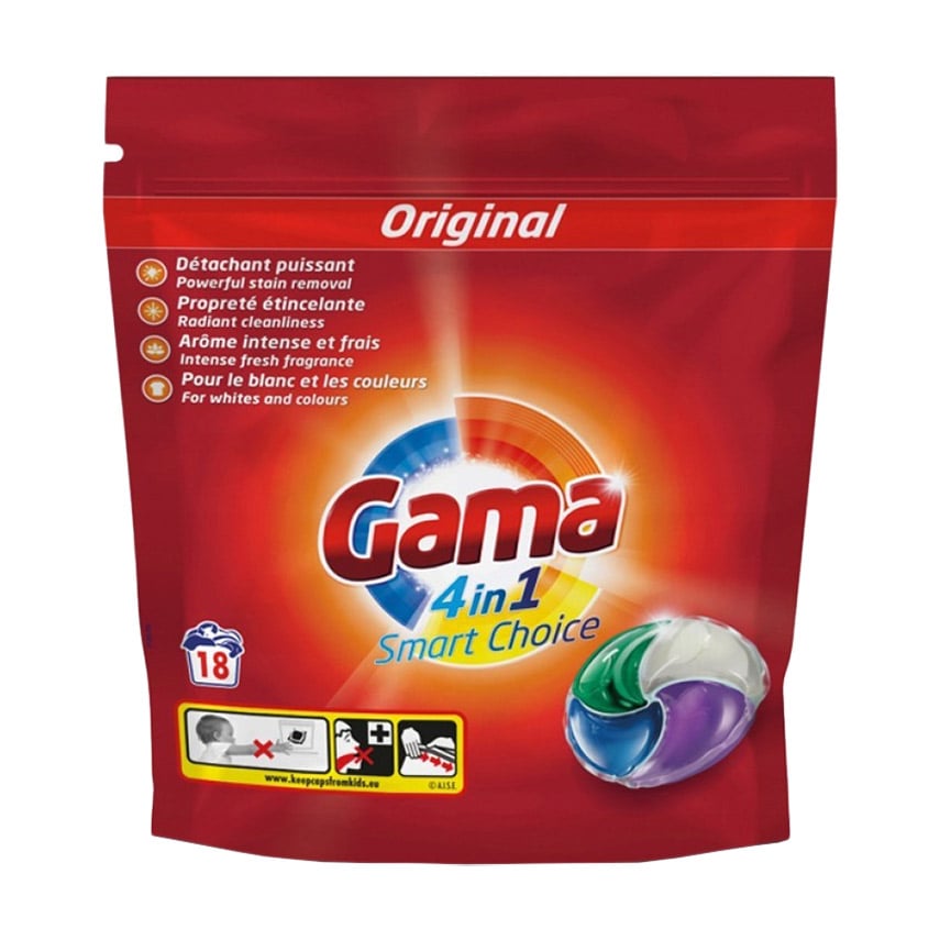 

Капсули для прання Gama 4 в 1 Univarsal, 18 циклів прання, 18 шт