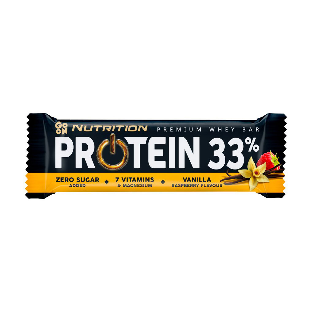 

Протеїновий батончик Go On Nutrition Protein 33% Ваніль та малина, з вітамінами, без цукру, 50 г