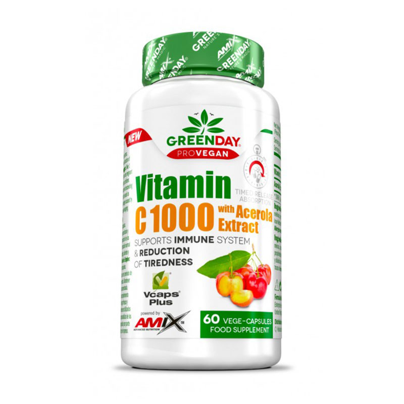 

Вітамін C Amix Nutrition GreenDay ProVegan Vitamin C with Acerola Extract, з екстрактом ацероли, 1000 мг, 60 капсул