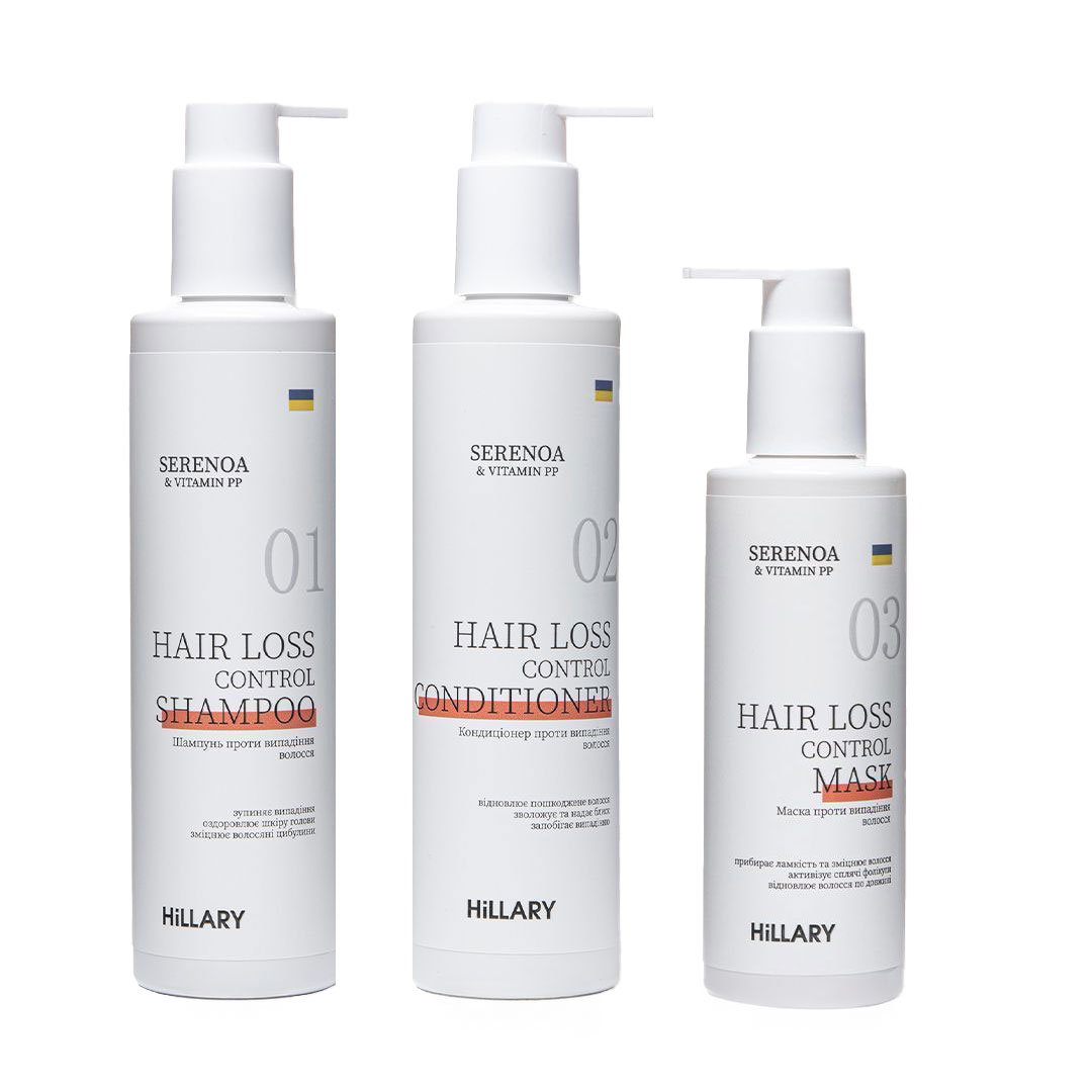 

Набір Hillary Serenoa Vitamin РР Hair Loss Control Комплекс проти випадіння волосся (шампунь, 250 мл + кондиціонер, 250 мл + маска, 200 мл)