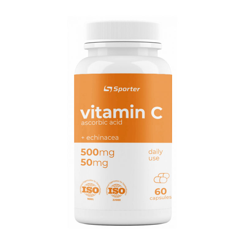 

Вітамін С Sporter Vitamin C + Echinacea + Ехінацея, 500/50 мг, 60 капсул
